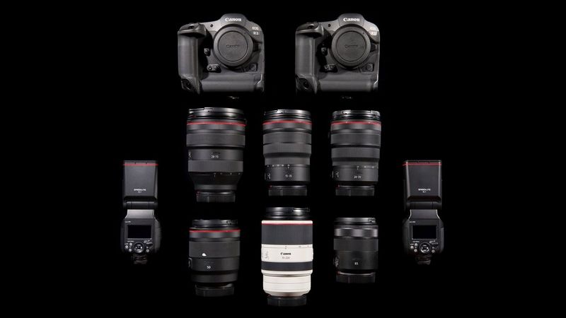 Sanjay Jogia's kitbag containing Canon cameras, lenses and accessories. 