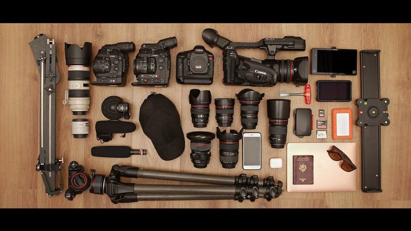 Sébastien Devaud's kitbag containing Canon cameras and lenses