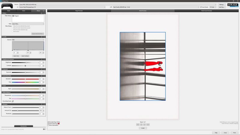 An image of a silhouetted couple at a 90° angle displayed in DINAX Mirage. The bodies of the couple are bright red, to highlight that the colours are out of gamut.