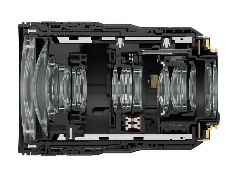 Een dwarsdoorsnede van het Canon RF 24-70mm F2.8L IS USM-objectief.