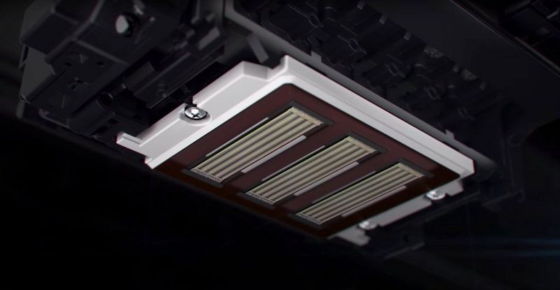 La testina di stampa di imagePROGRAF PRO-1000 vista da sotto.