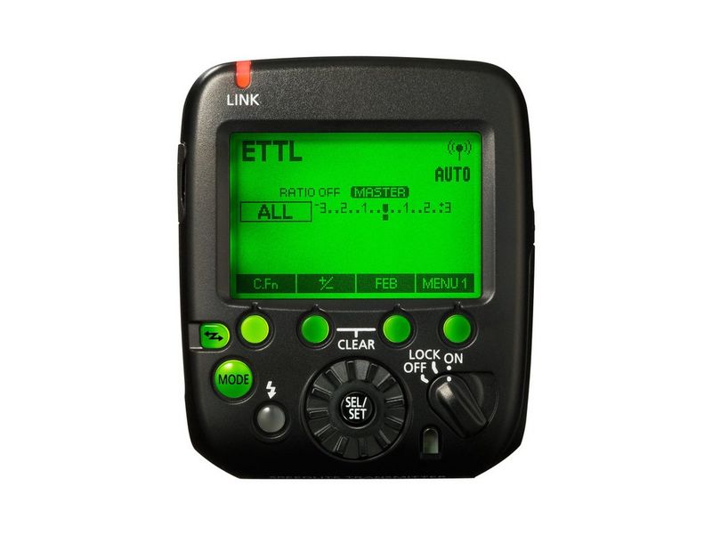 Het display van een Canon Speedlite Transmitter ST-E3-RT.