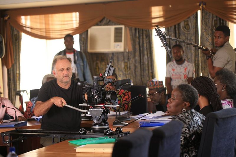 DoP Jonathan Kovel films a tribunal scene on the set of the Nollywood drama Citation.