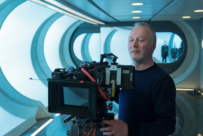 A behind-the-scenes shot of Neville Kidd filming Netflix show Altered Carbon.