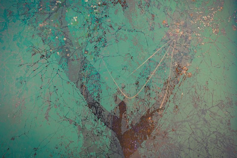 Branches and twigs are shown in brown and gold against a pale jade green background.