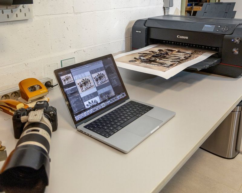 Timo Beke’s Canon EOS R System camera, laptop and Canon imagePROGRAF PRO-1100 printer.