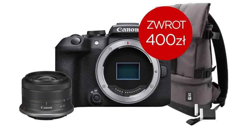 EOS R10 + RF-S18-45mm F4.5-6.3 IS STM + plecak + akumulator + SD