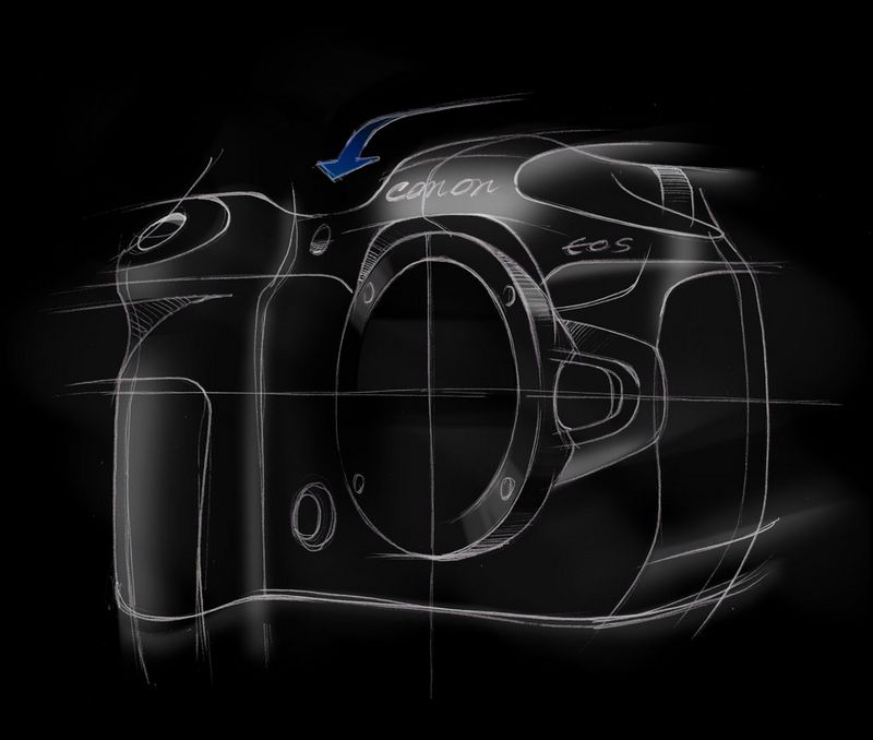 Ontwerpschets van de Canon EOS R5.