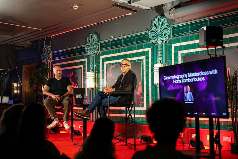 Filmmaker and DoP Haris Zambarloukos on a panel with Ben Morse from Canon Europe for a cinematography masterclass at Raindance Film Festival 2026