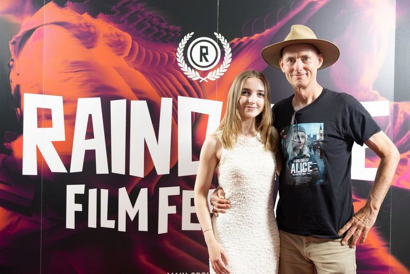 Filmmaker Tristan Loraine and actor Tegan Grace Muggeridge on the red carpet at the Raindance Film Festival 2026 world premiere screening.