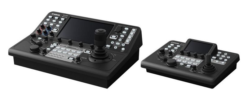 A Canon RC-IP1000 PTZ controller alongside the more compact CANON RC-IP300.
