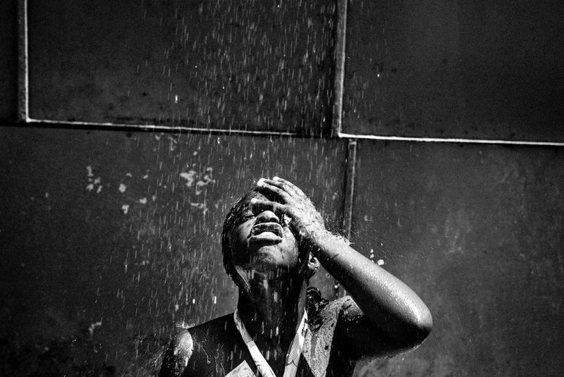 Aster washing her face. 