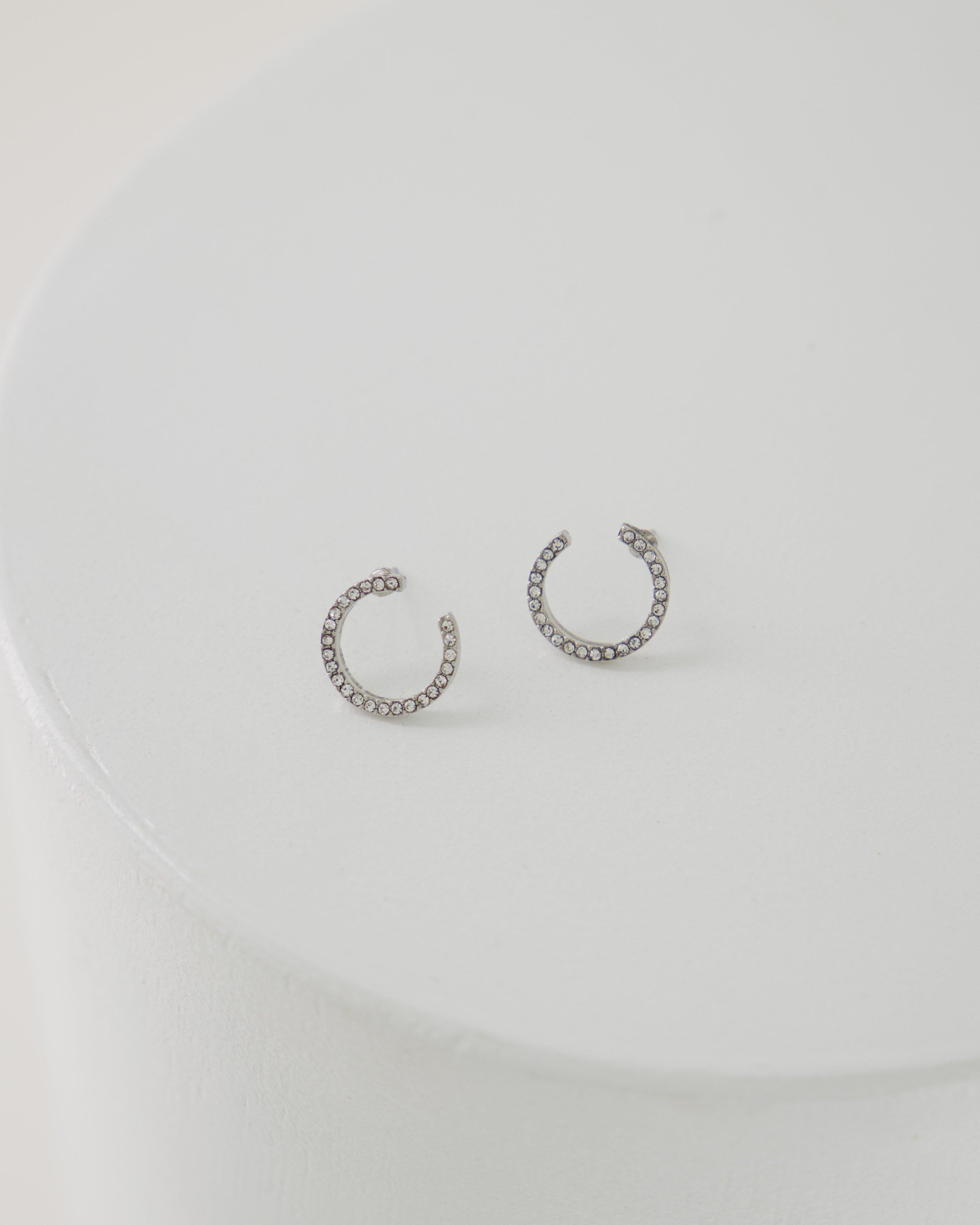 Horseshoe Studded Earrings -  silver