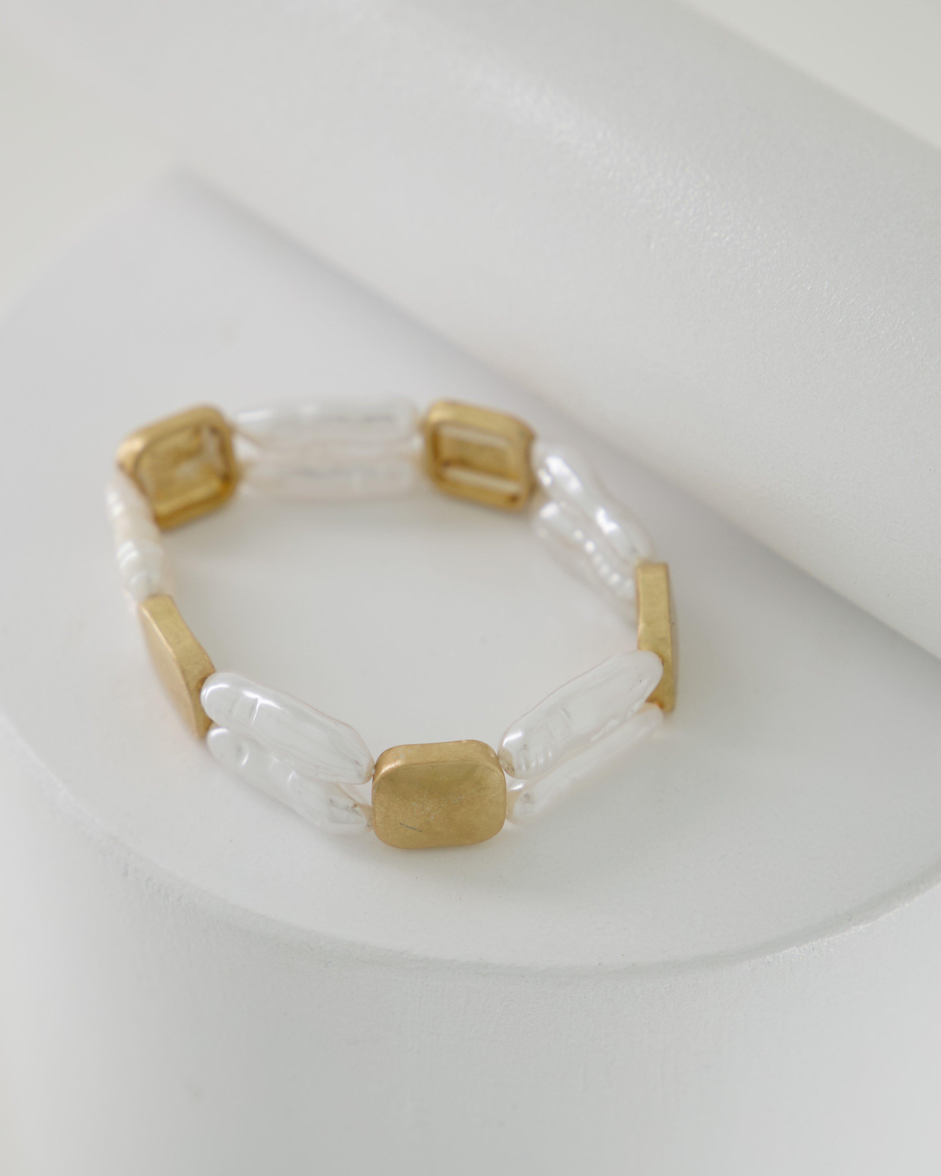 Double Strand Pearl Stretch Bracelet -  milk