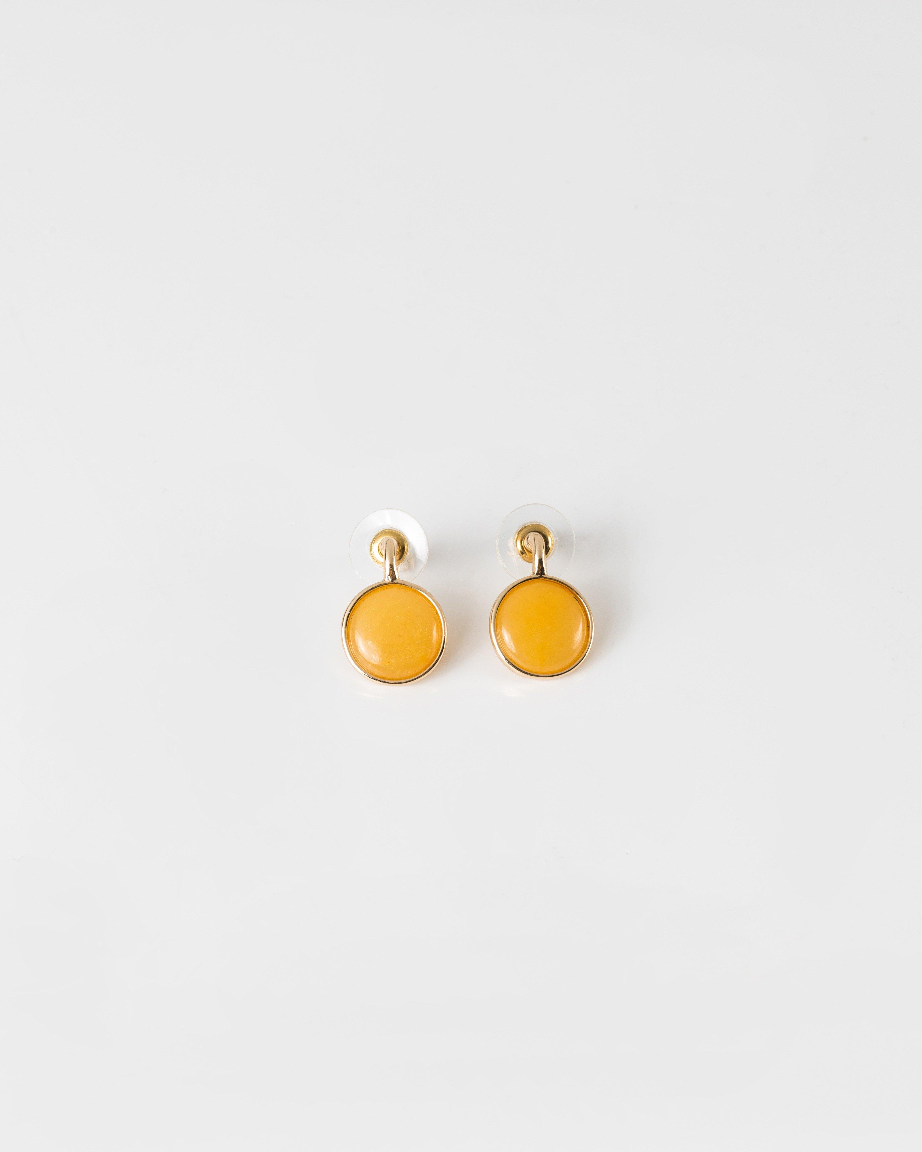 Natural Stone Circle Earrings -  yellow