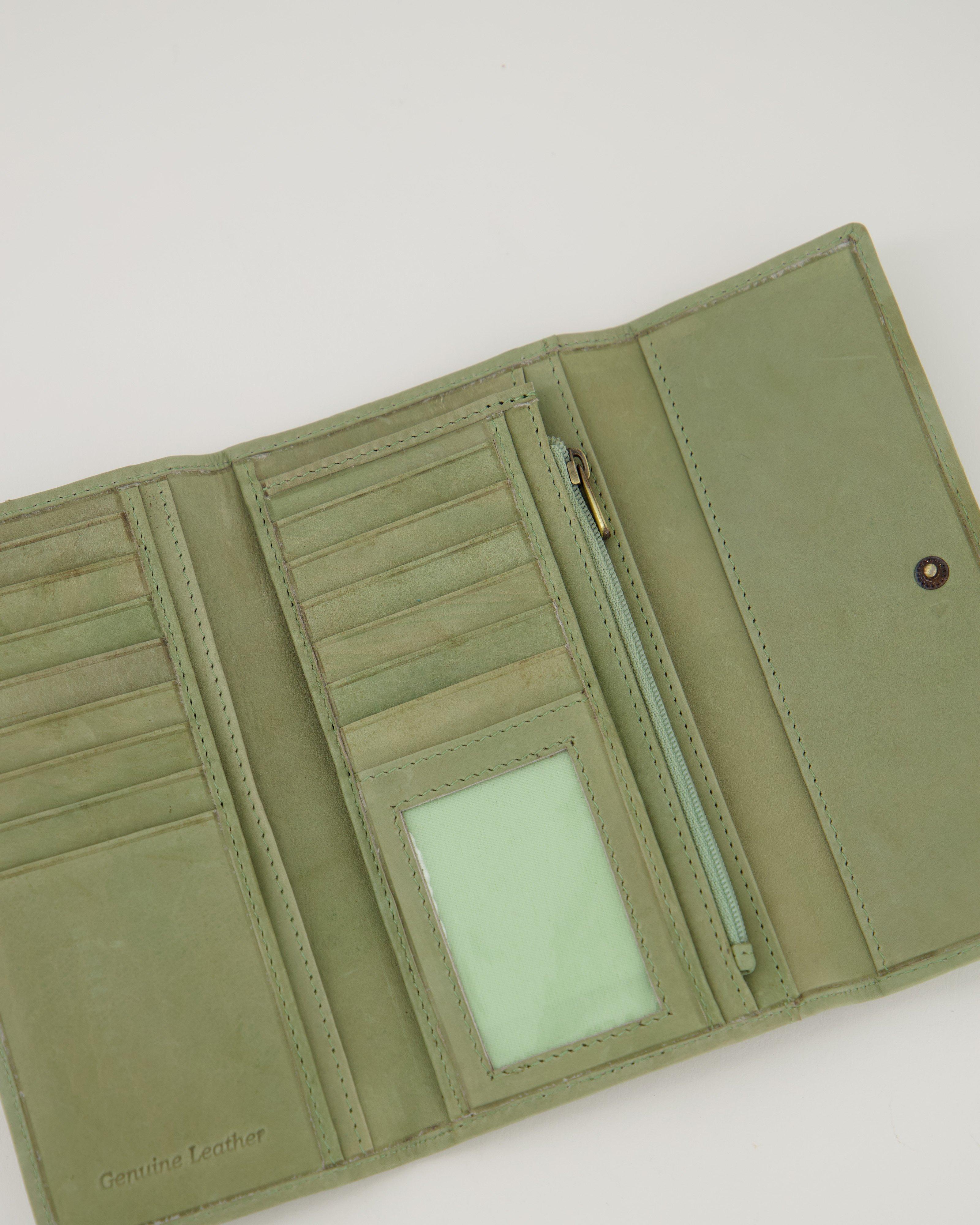 Sonia Structured Leather Wallet -  green