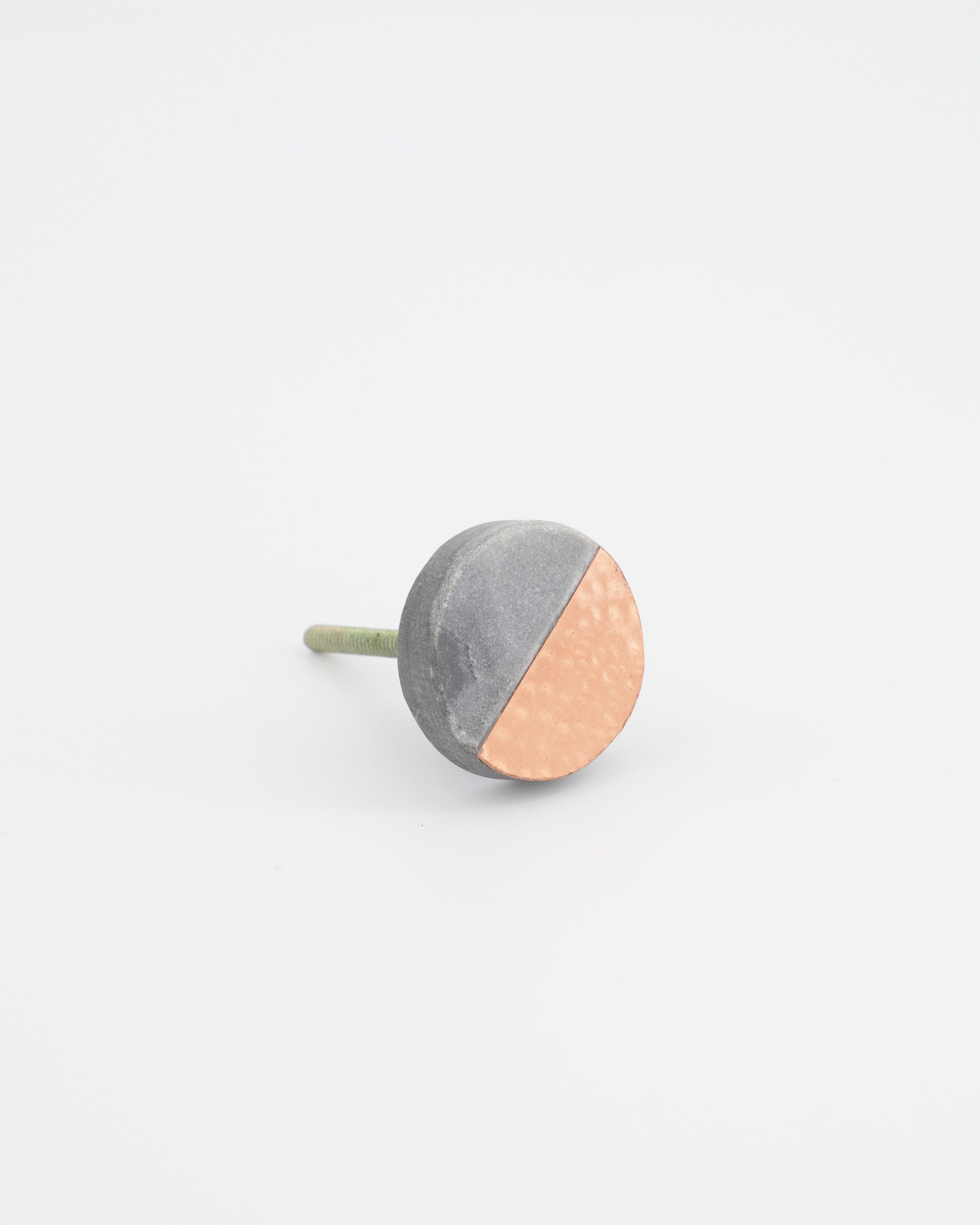 Grey Stone-Hammered Copper Round Knob -  grey