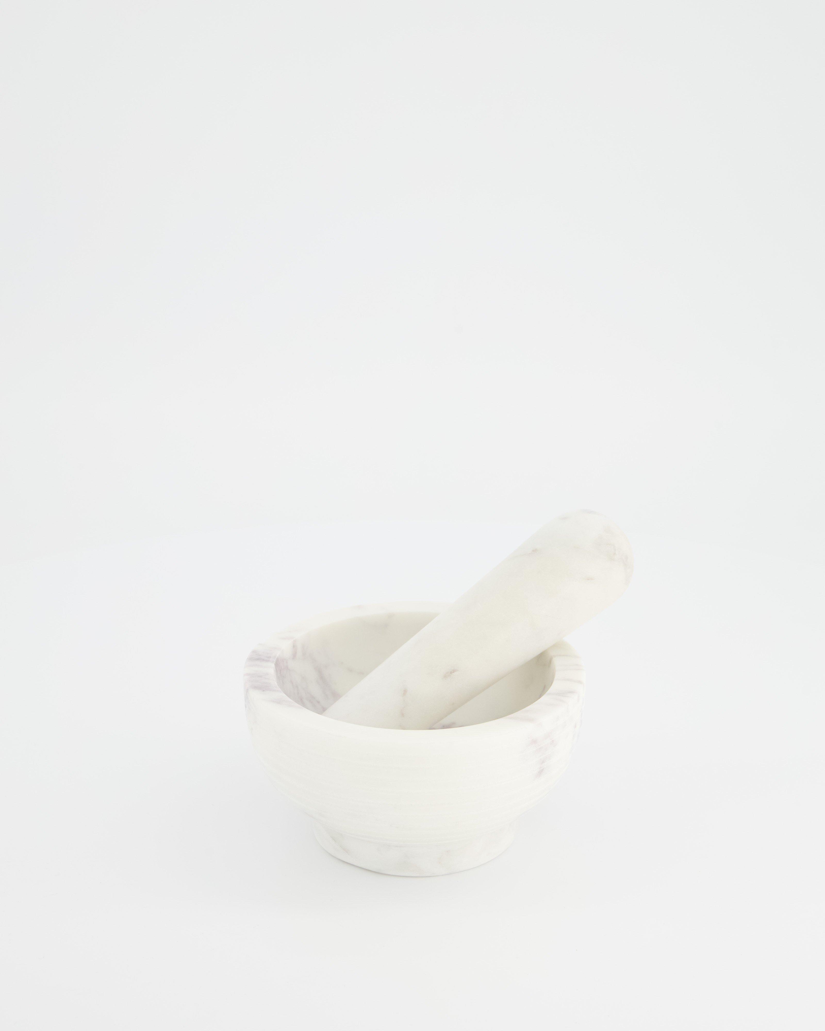 White Ribbed Marble Pestle & Mortar Set -  white