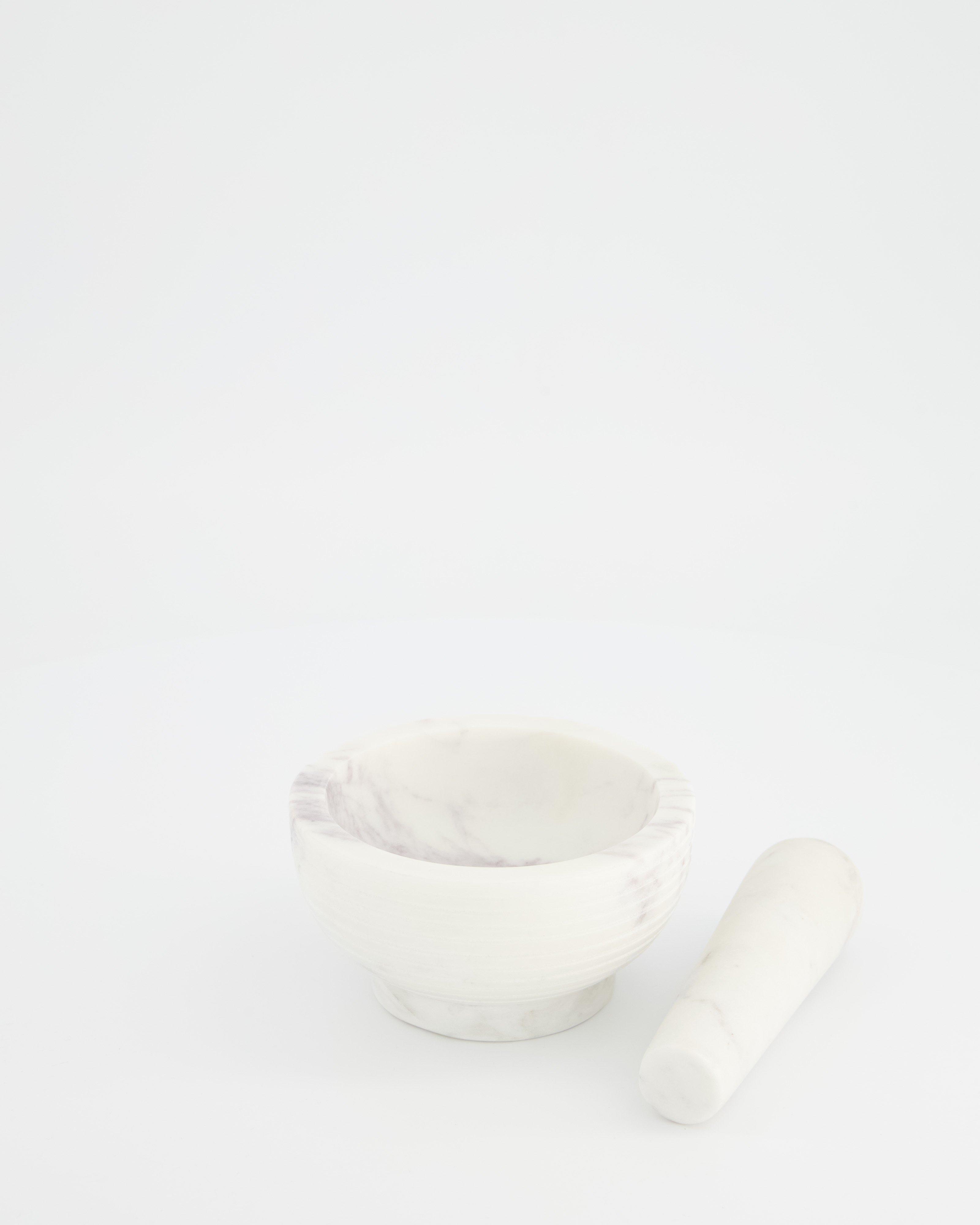 White Ribbed Marble Pestle & Mortar Set -  white