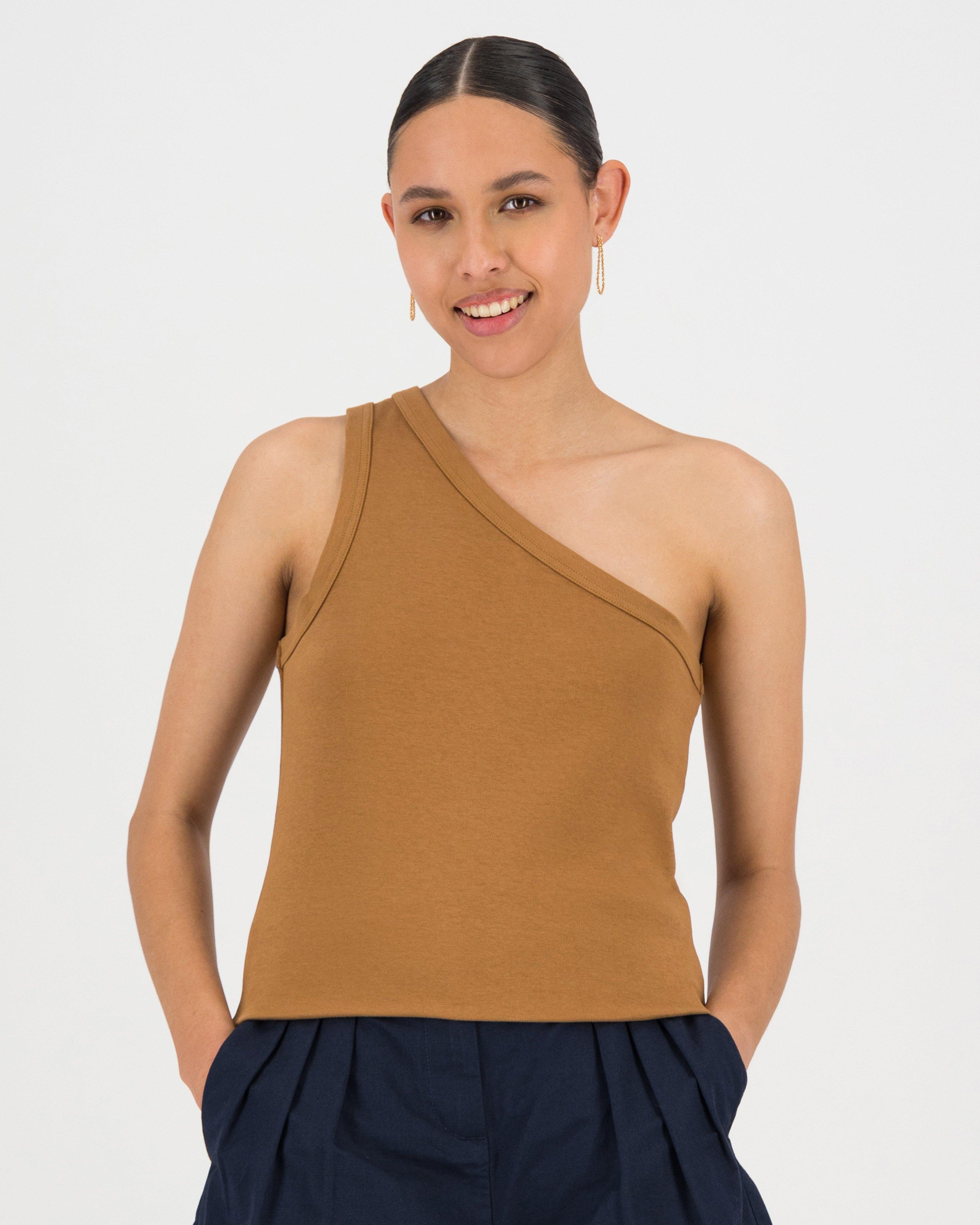 Kris One-Shoulder Tank Top -  brown