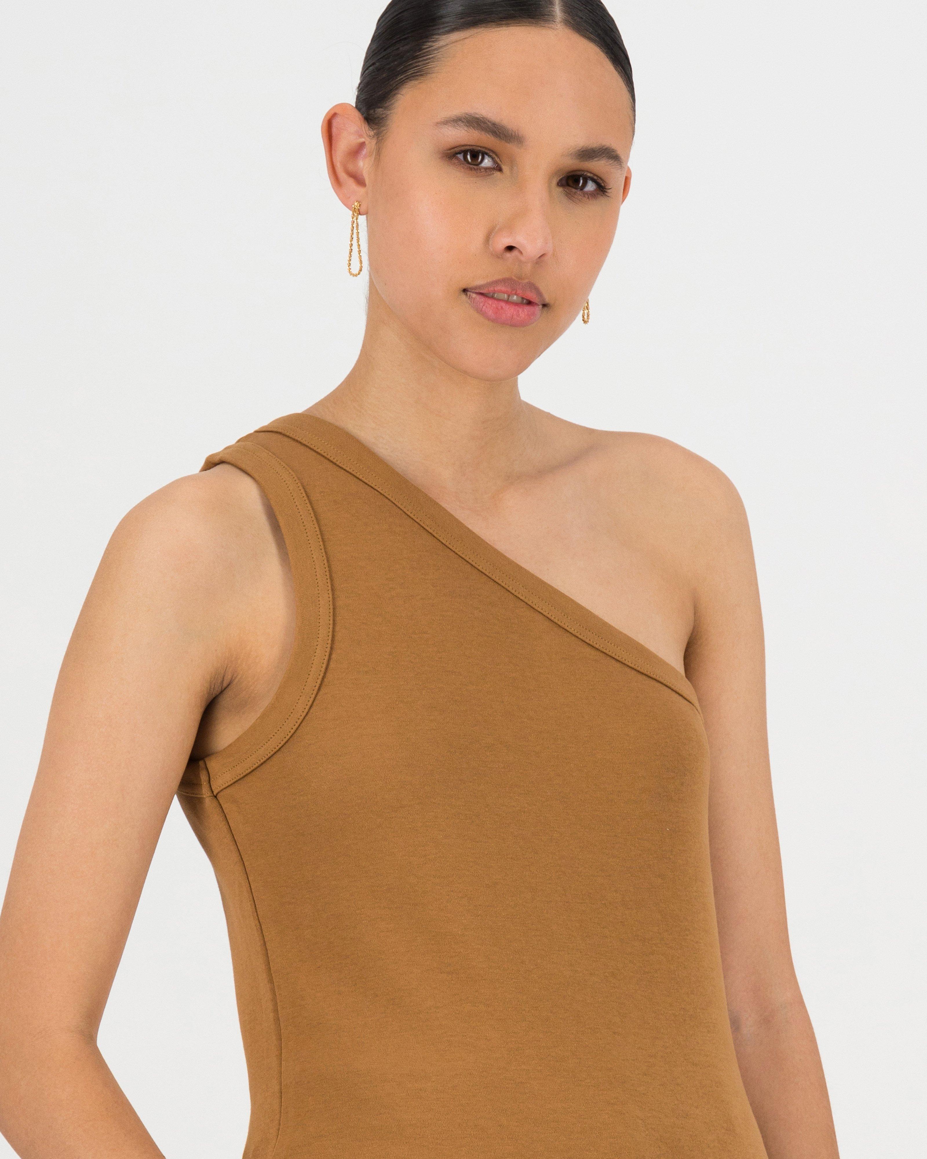 Kris One-Shoulder Tank Top -  brown