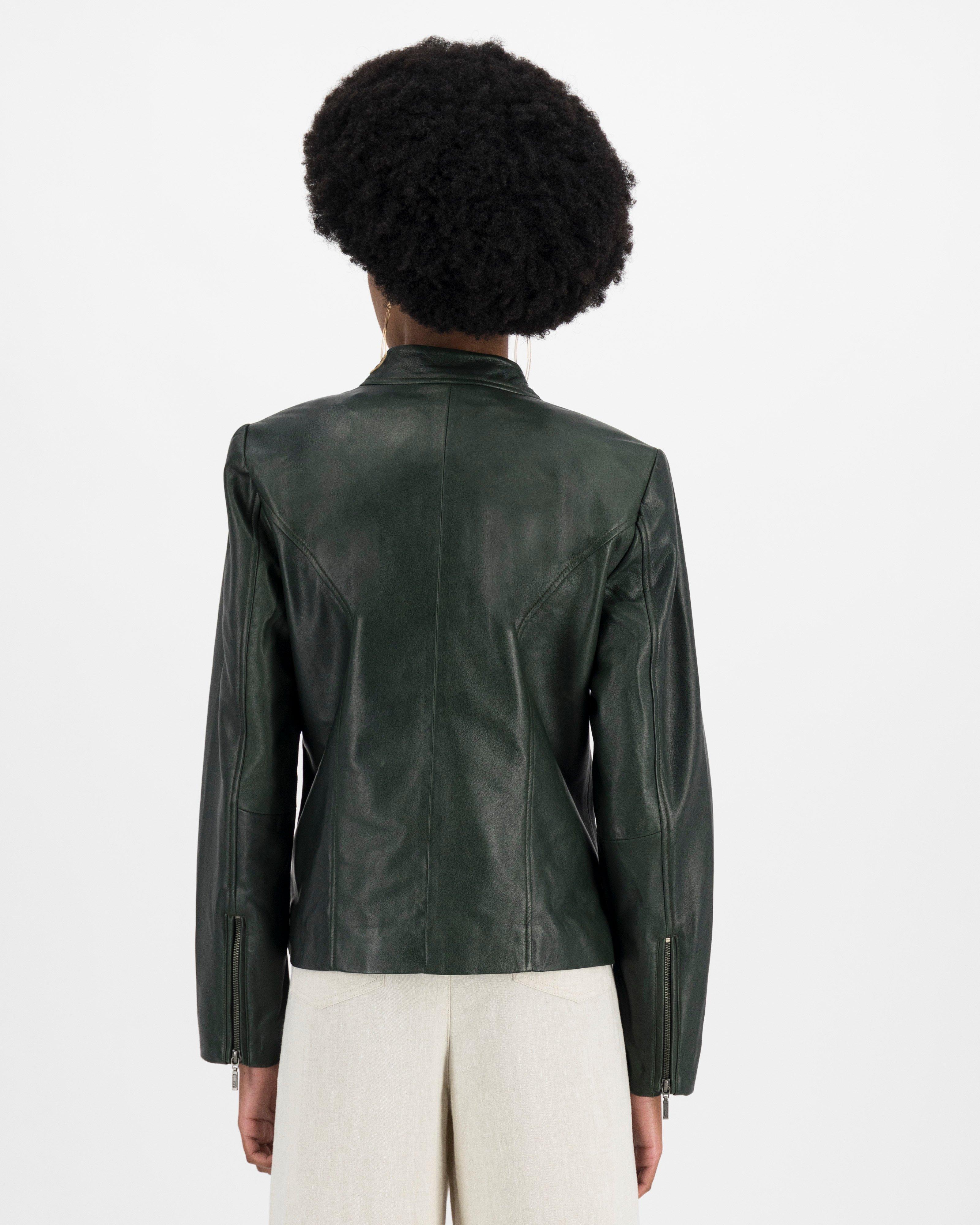 Fay Leather Jacket -  bottlegreen