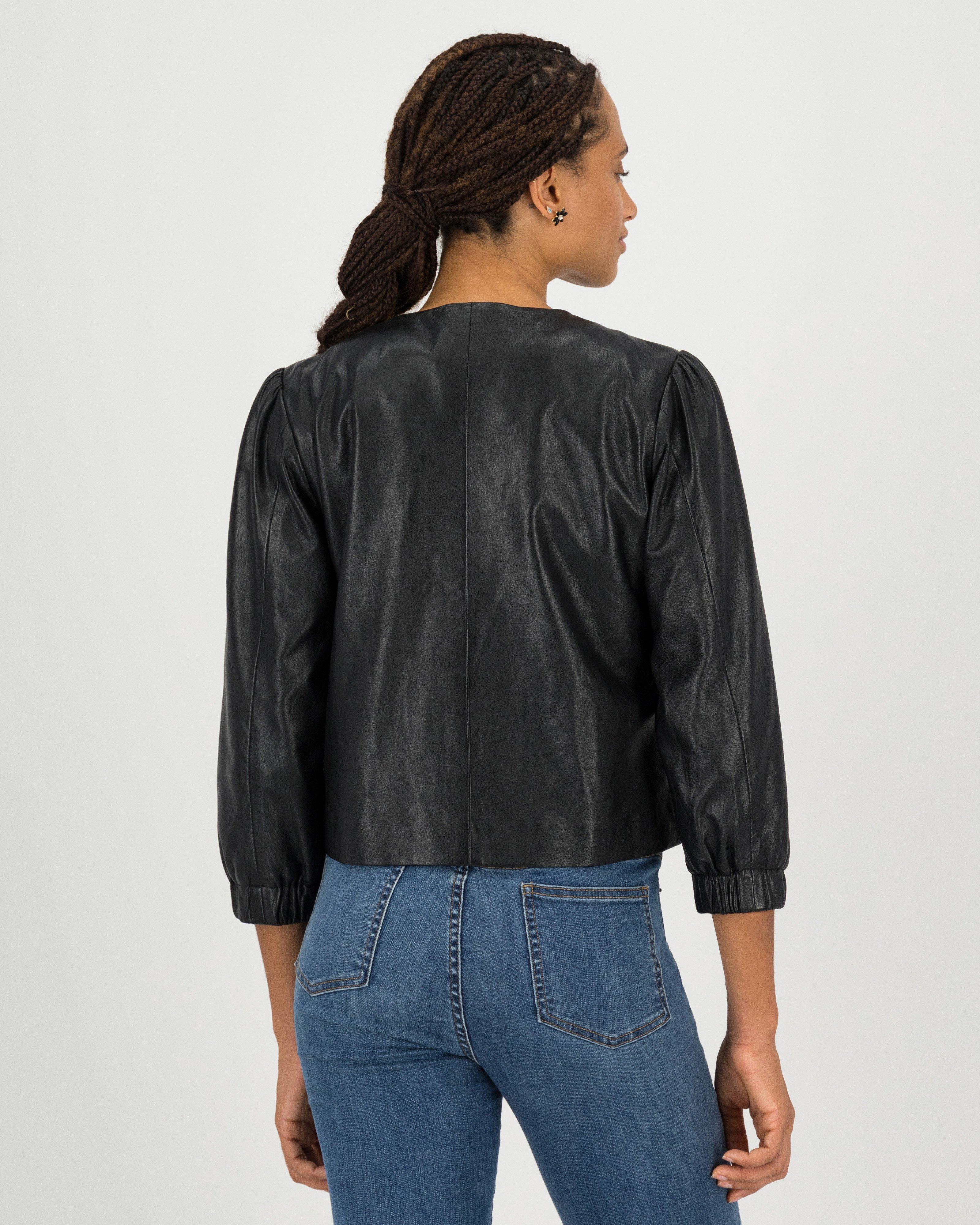 Zina Crop Leather Jacket -  black