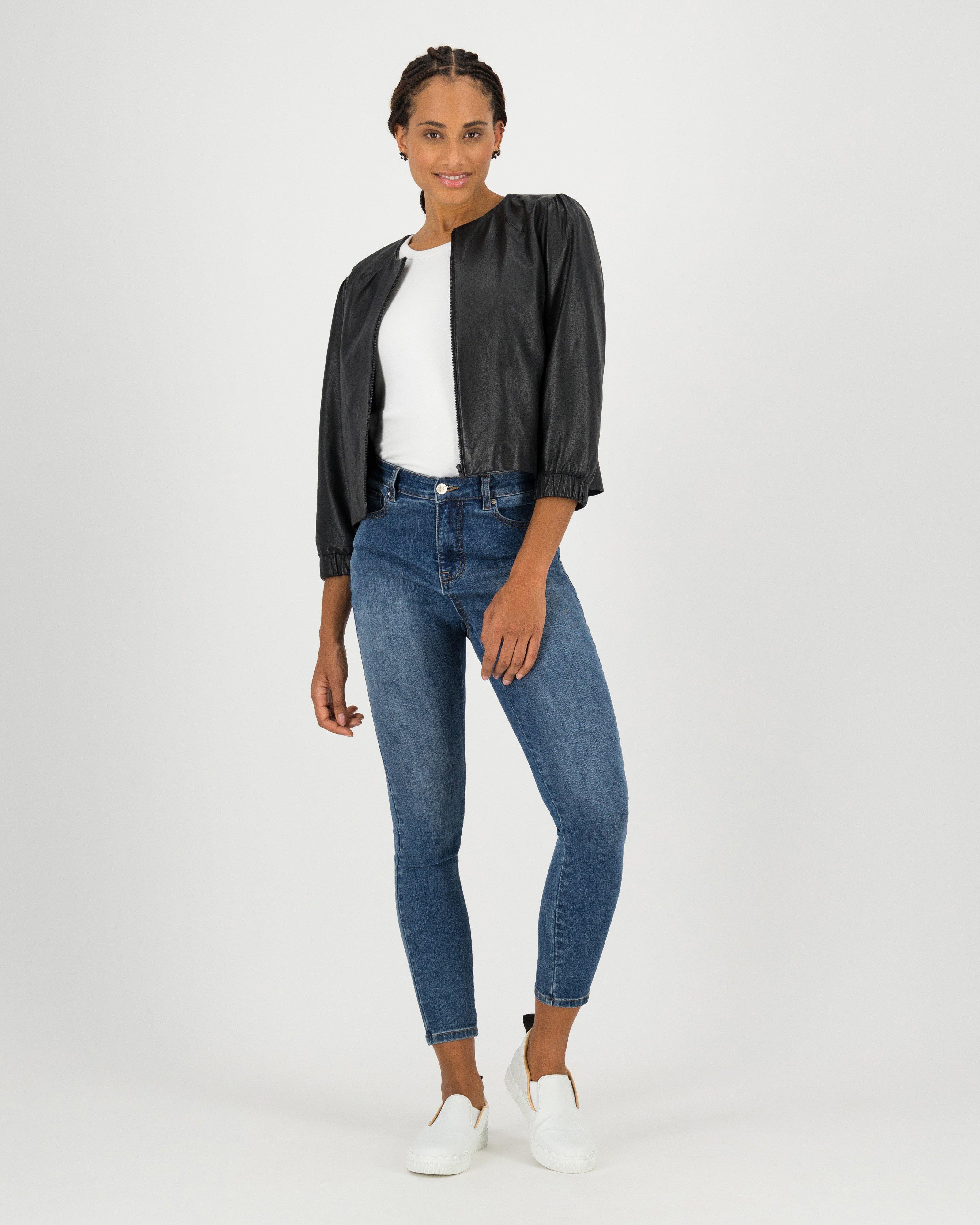 Zina Crop Leather Jacket -  black