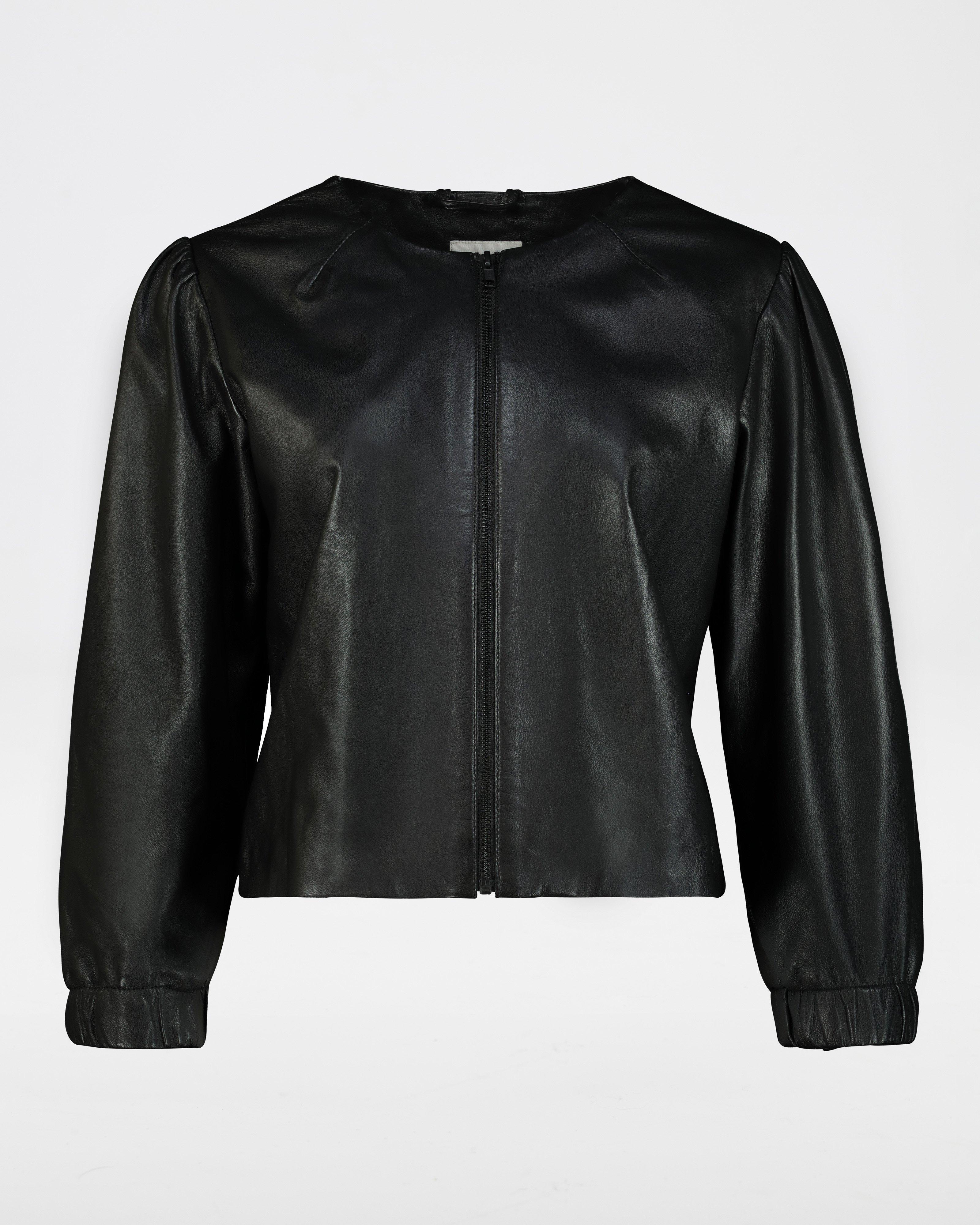 Zina Crop Leather Jacket -  black