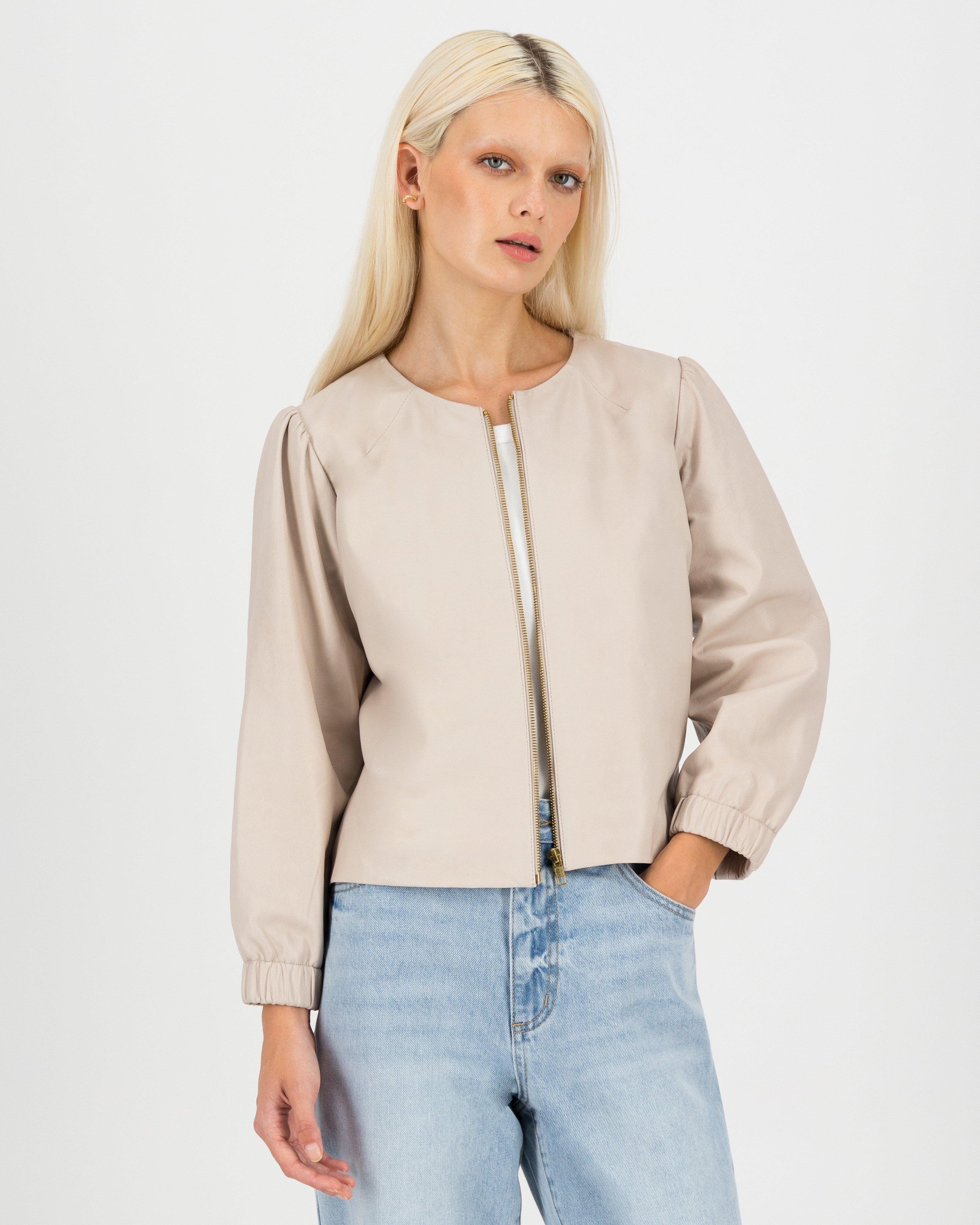 Zina Crop Leather Jacket -  lightpink