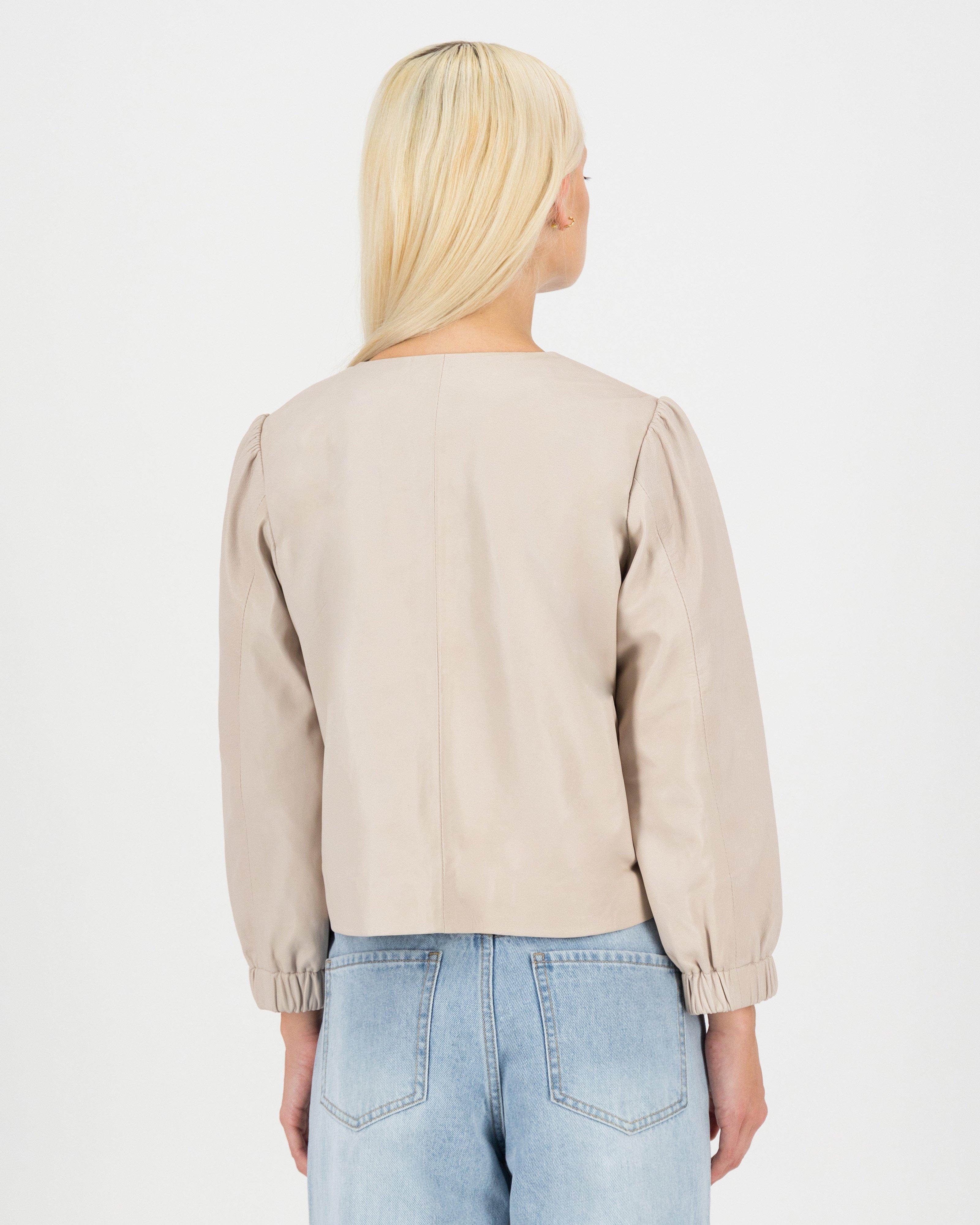 Zina Crop Leather Jacket -  lightpink