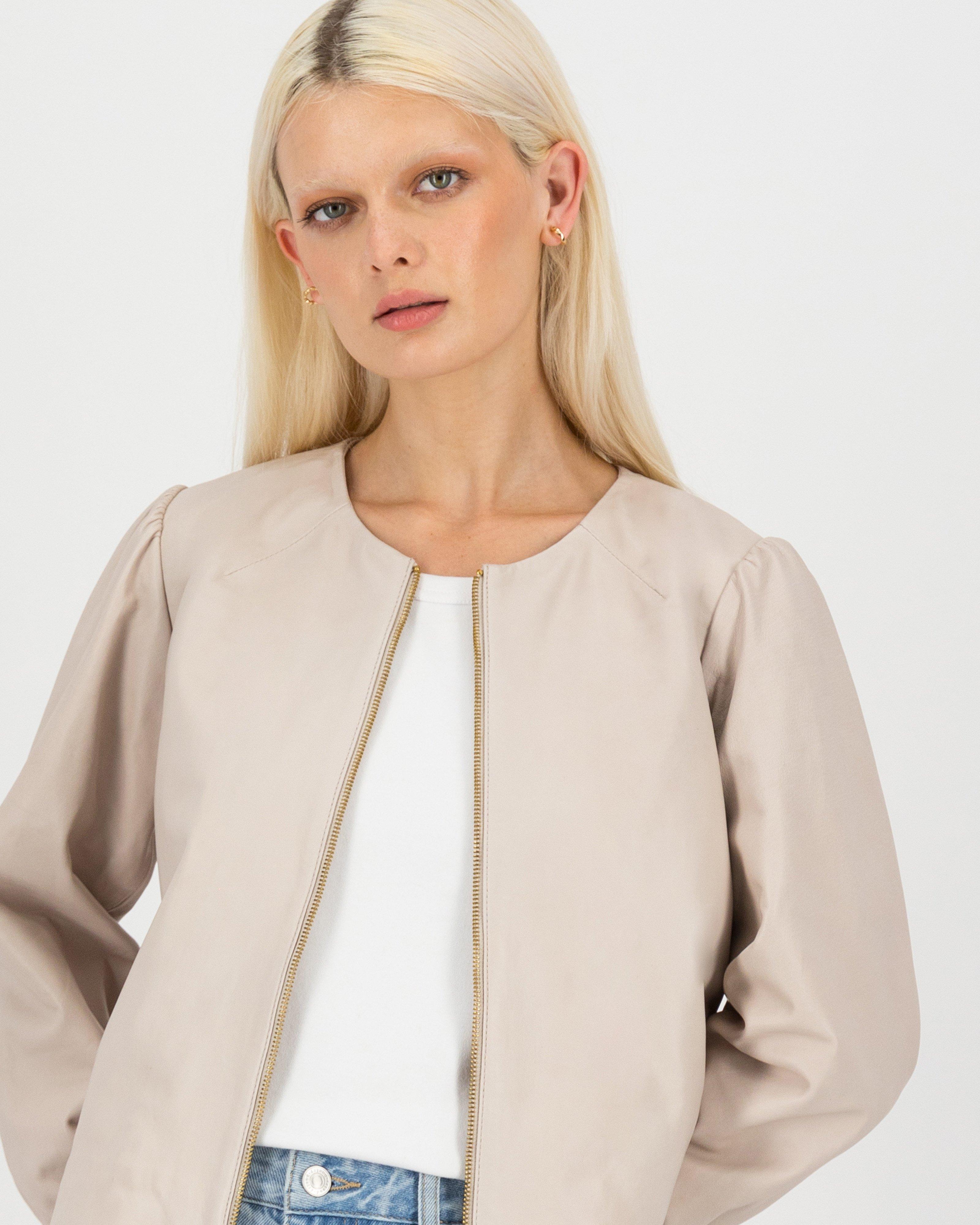 Zina Crop Leather Jacket -  lightpink