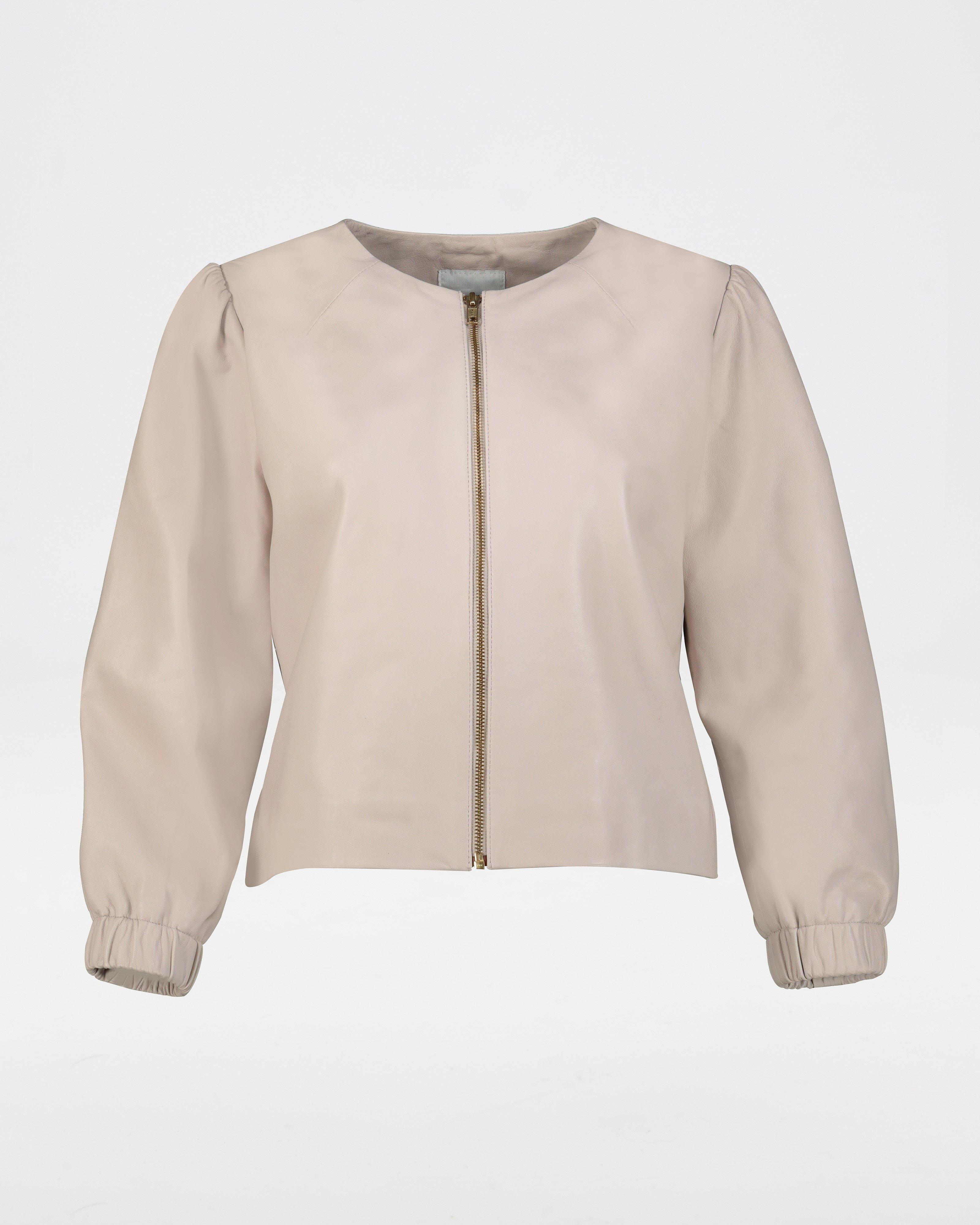 Zina Crop Leather Jacket -  lightpink