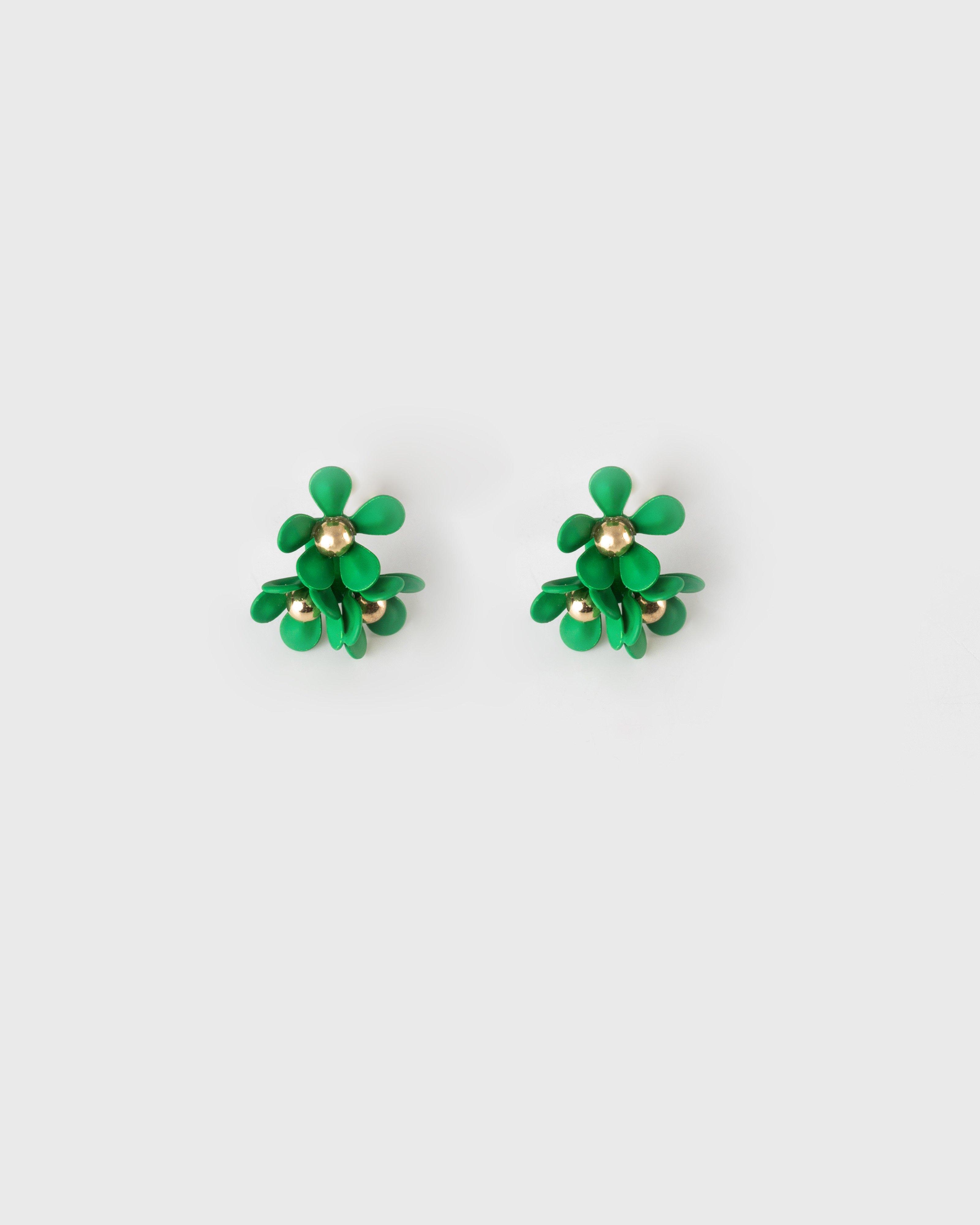 Trio Cluster Flower Stud -  green