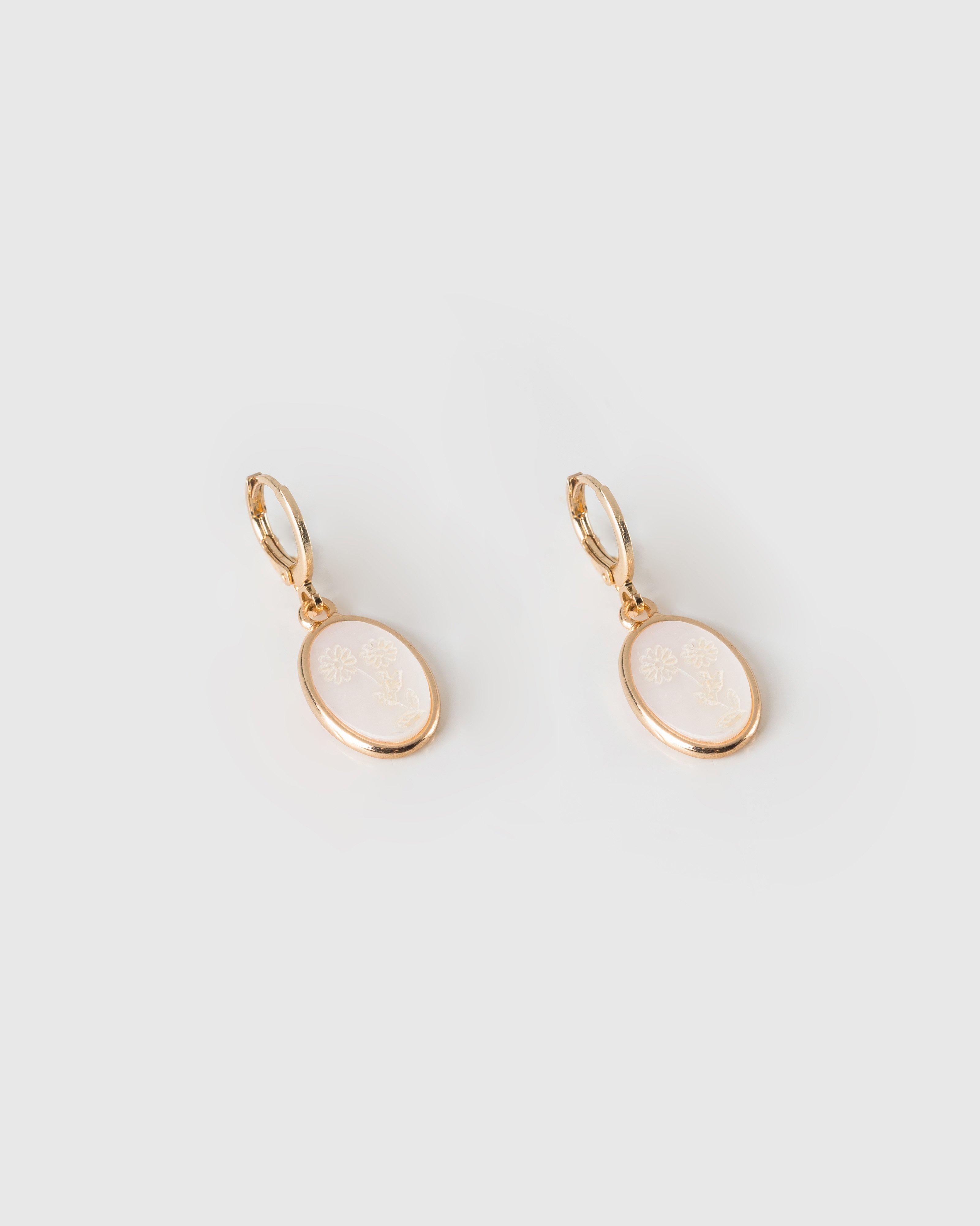 Engraved Oval Shell Drop Earrings -  milk