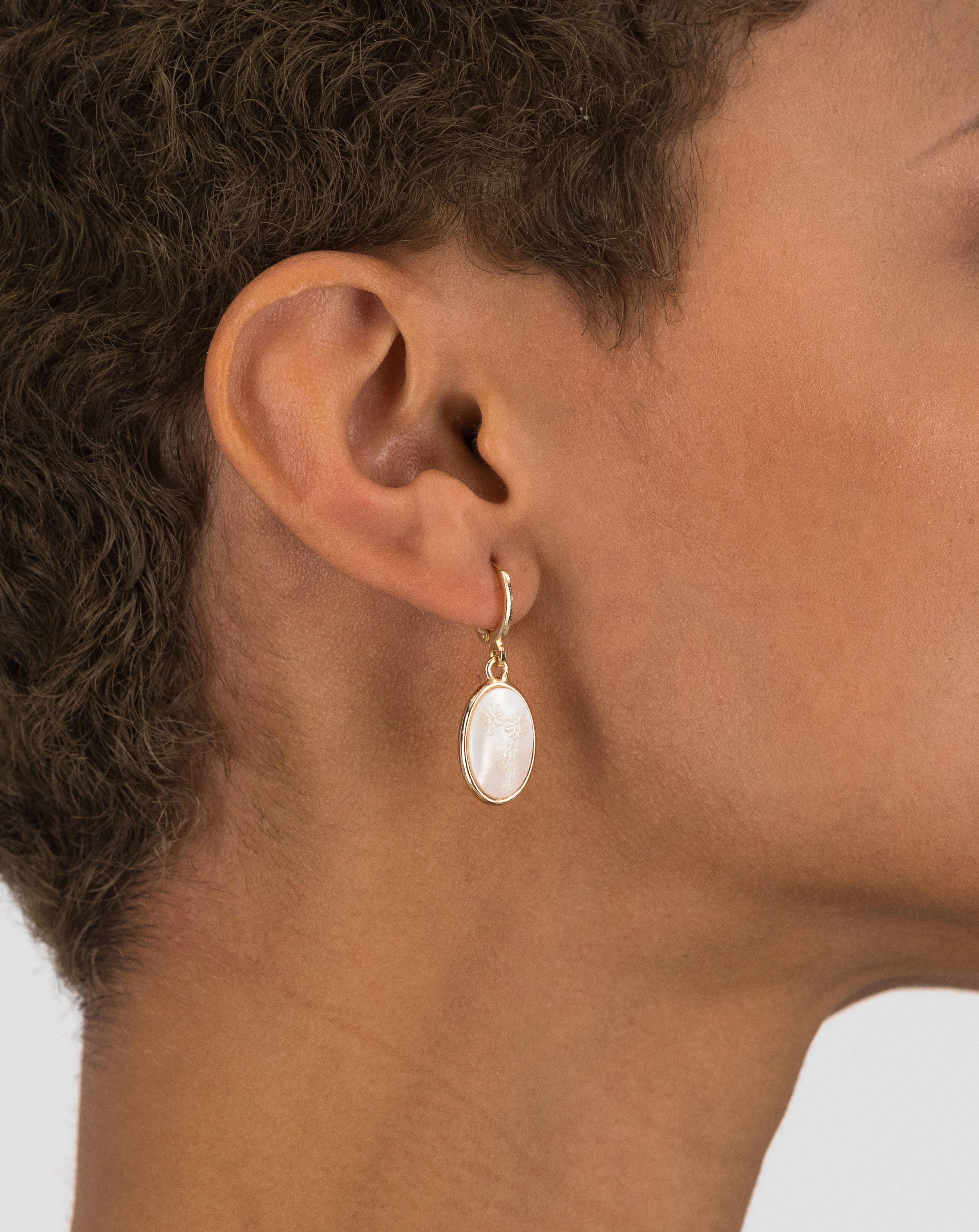 Engraved Oval Shell Drop Earrings -  milk