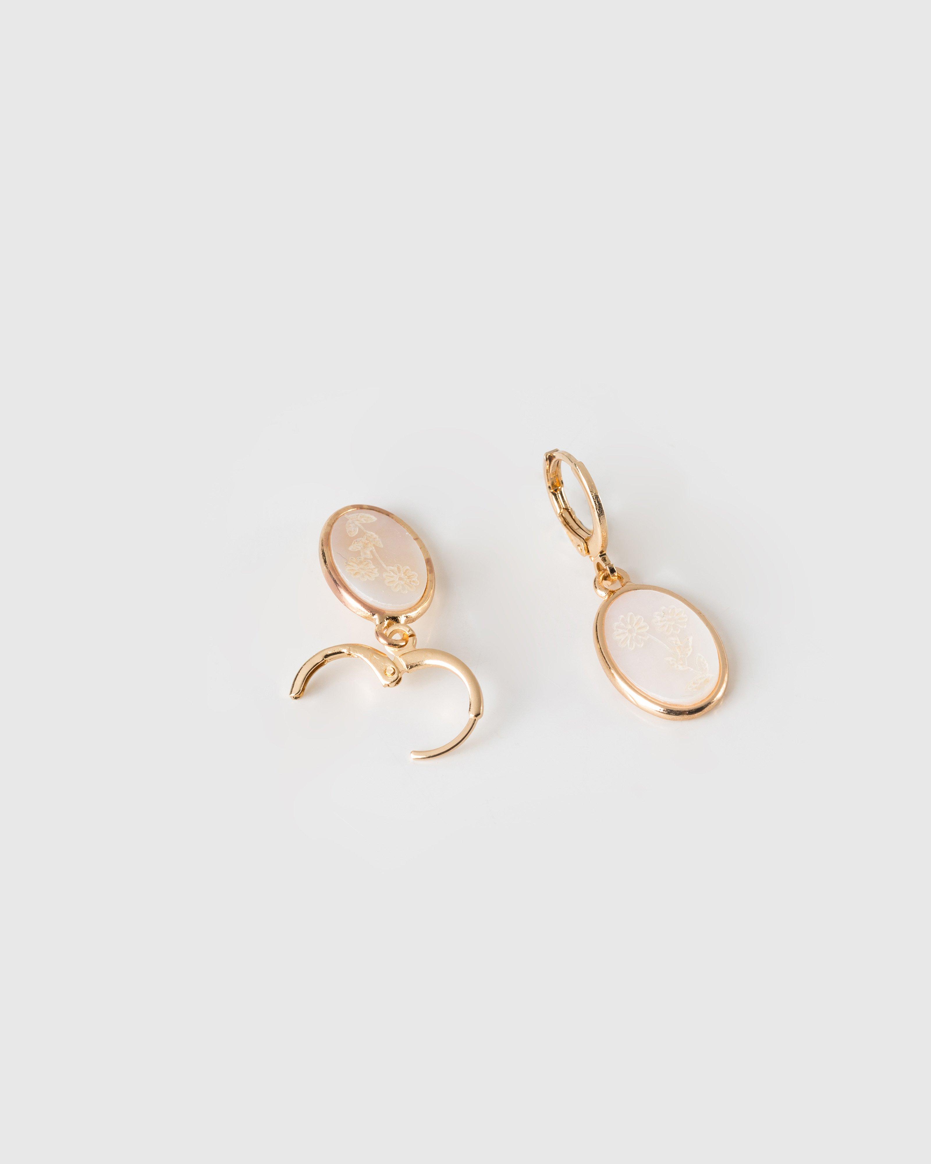 Engraved Oval Shell Drop Earrings -  milk