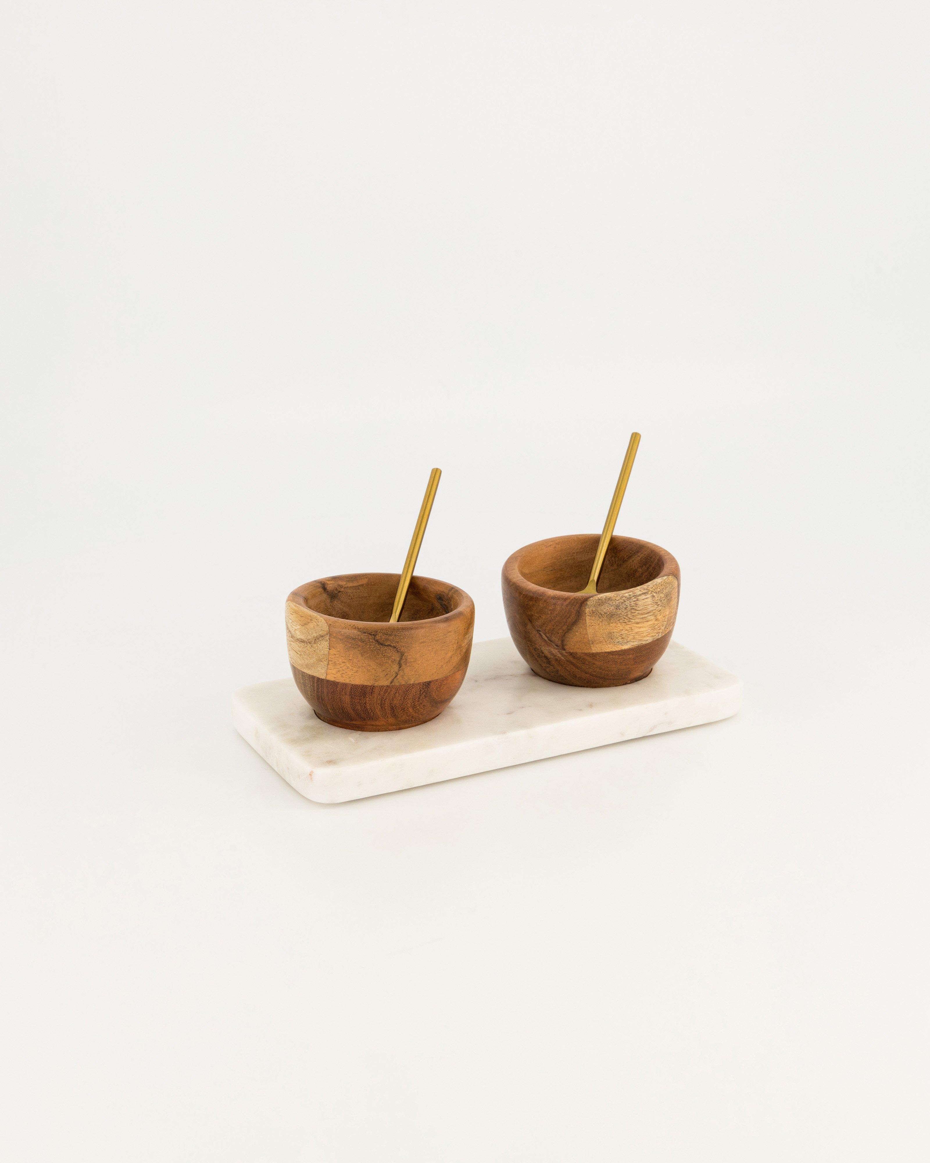 Wooden Tapas Bowl Set with Spoons -  brown