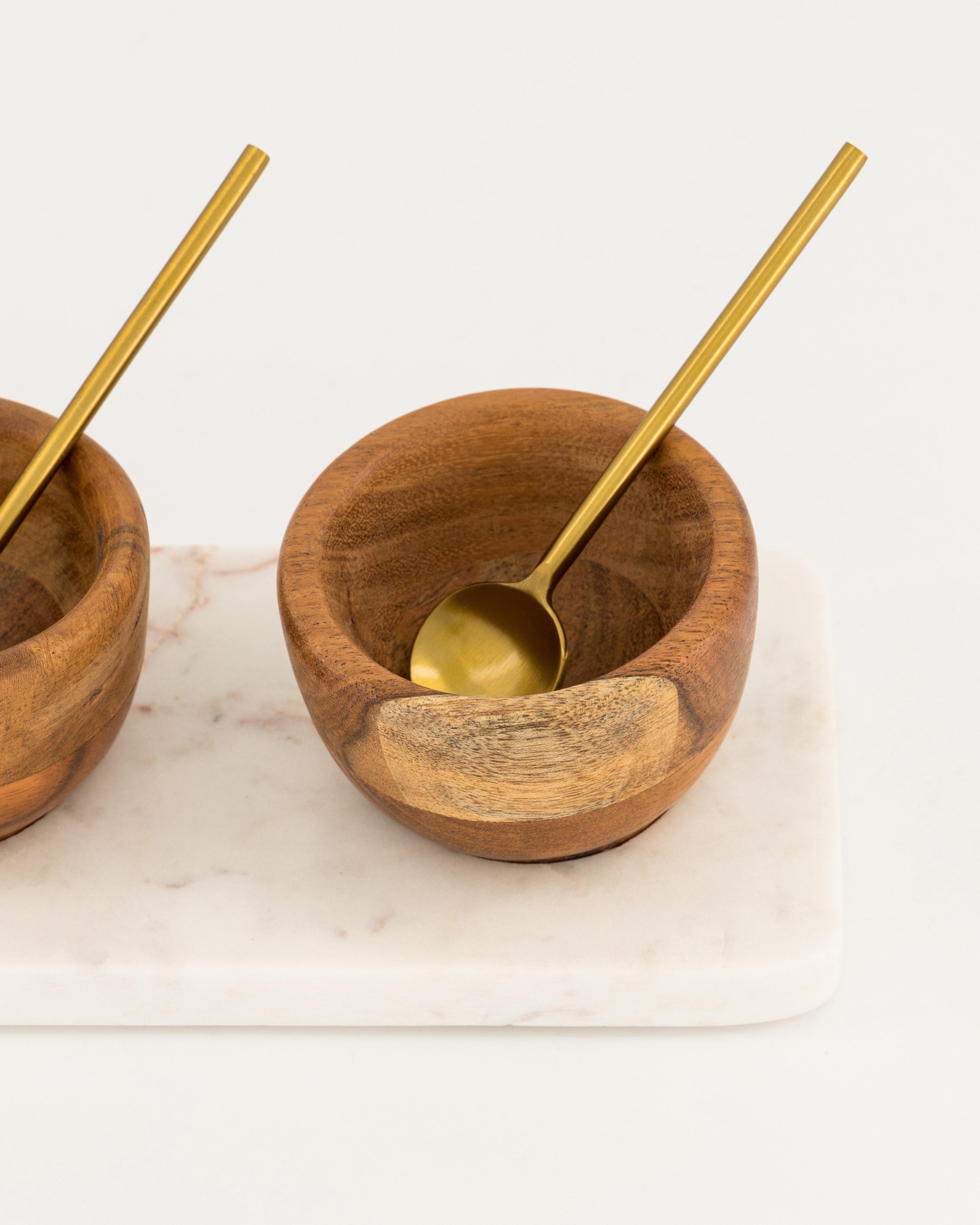 Wooden Tapas Bowl Set with Spoons -  brown