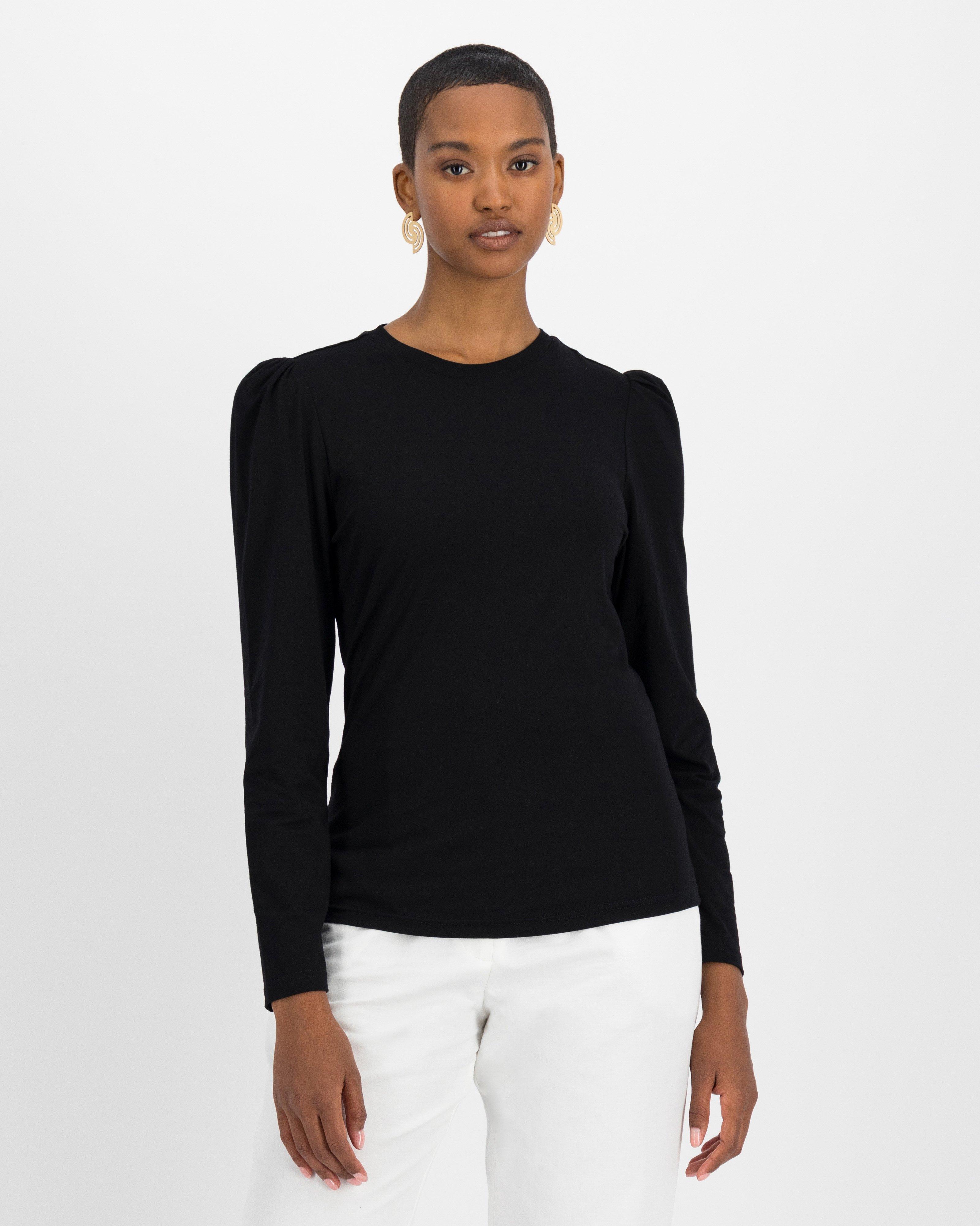 Thelma Puff Sleeve Top -  black