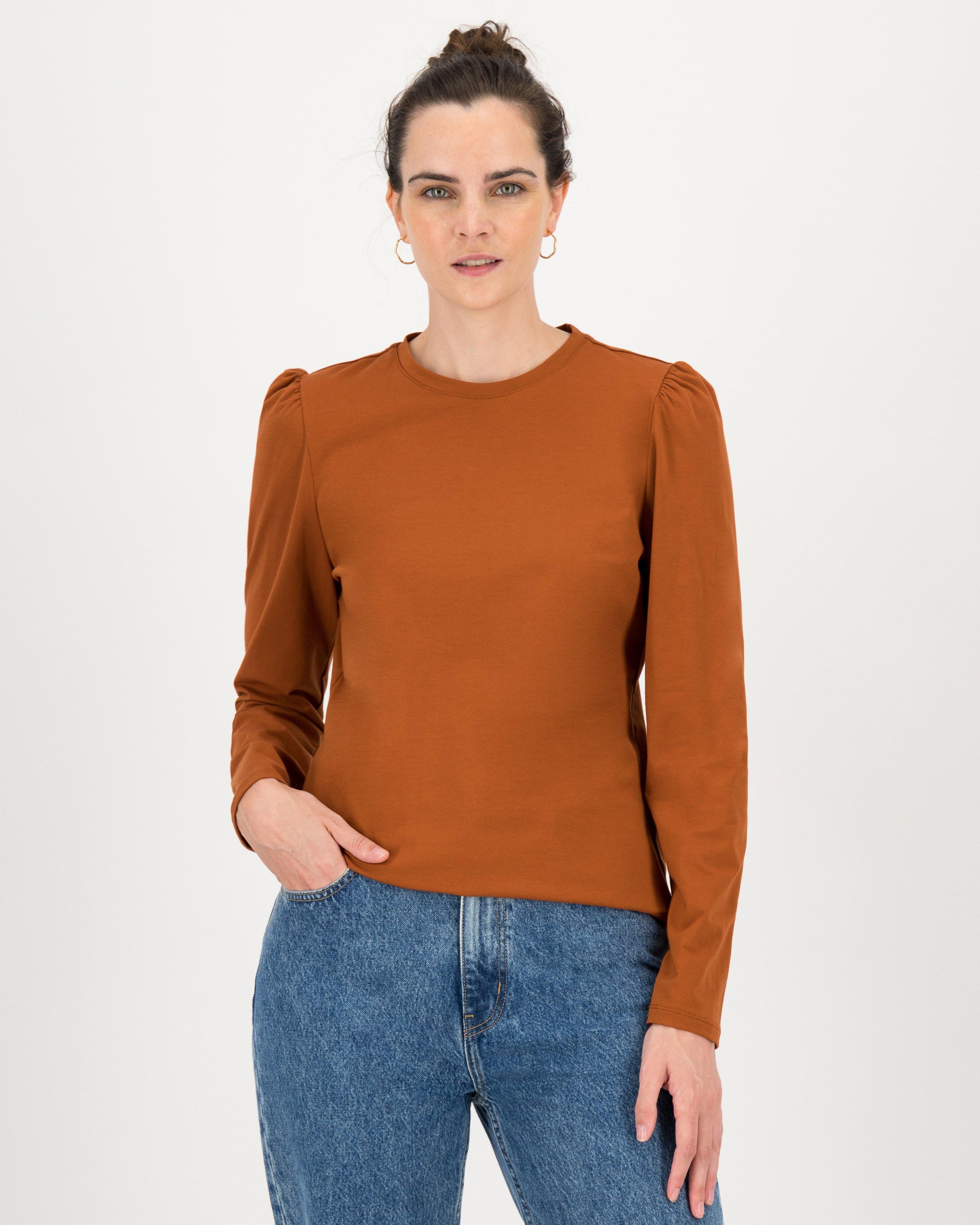 Thelma Puff Sleeve Top -  brown