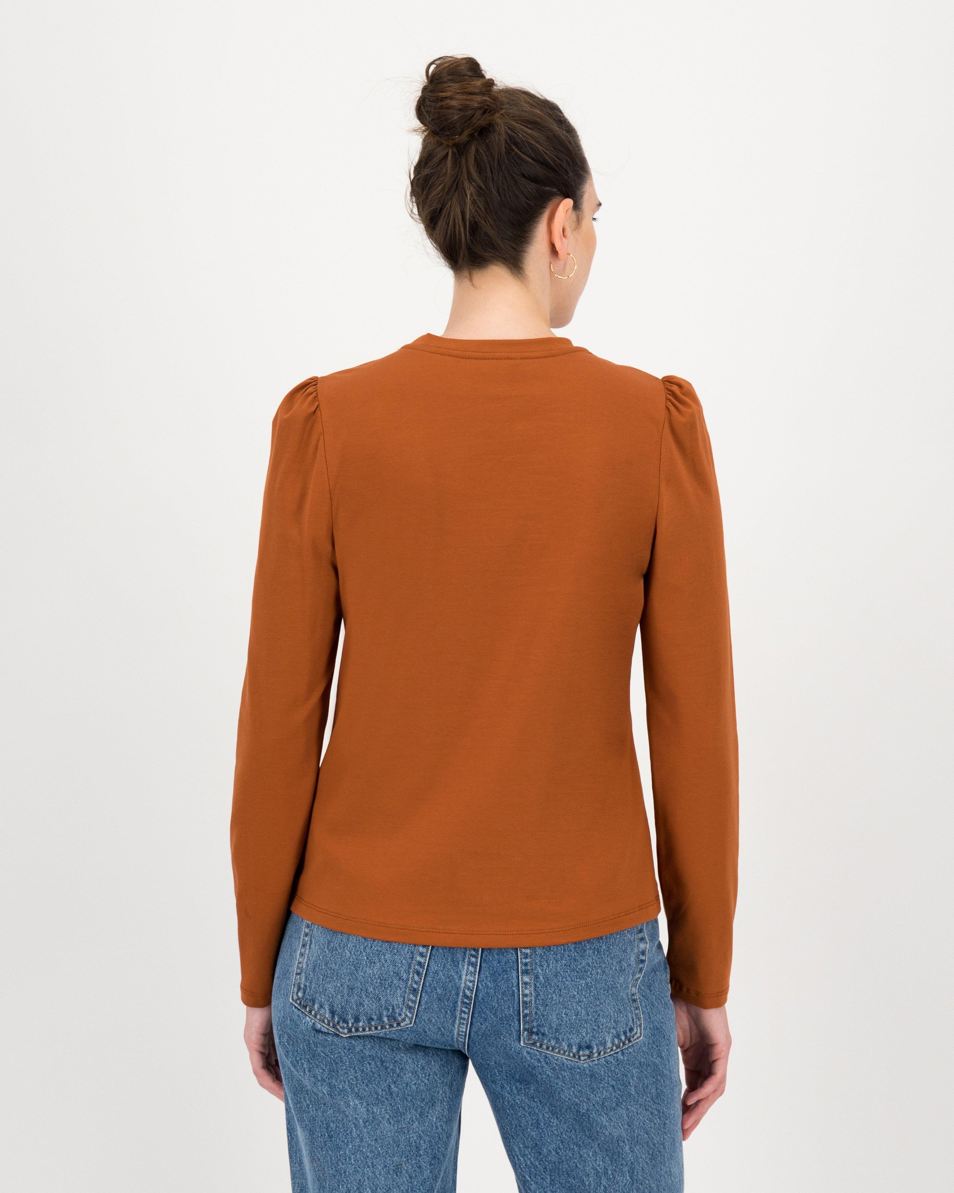 Thelma Puff Sleeve Top -  brown