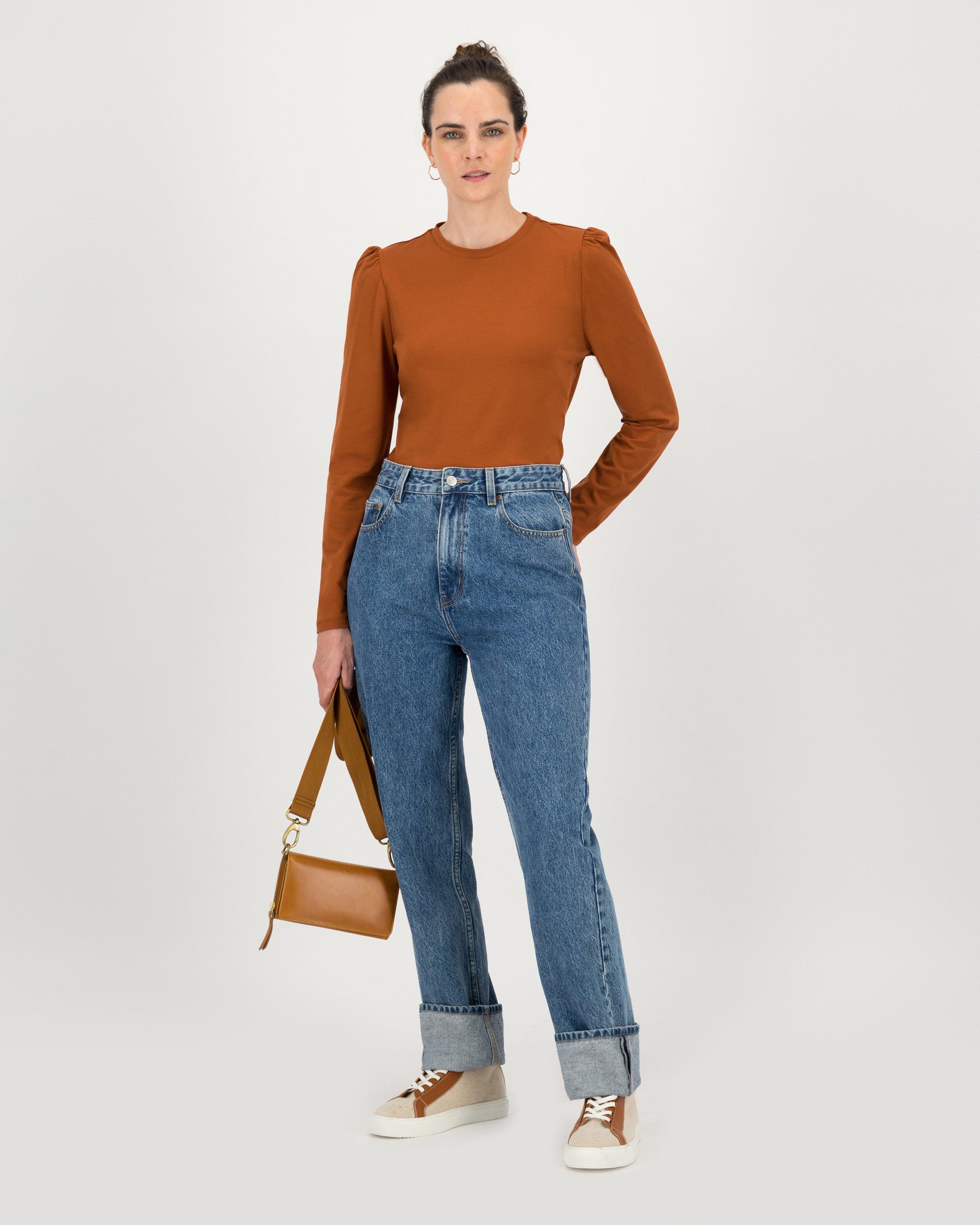 Thelma Puff Sleeve Top -  brown