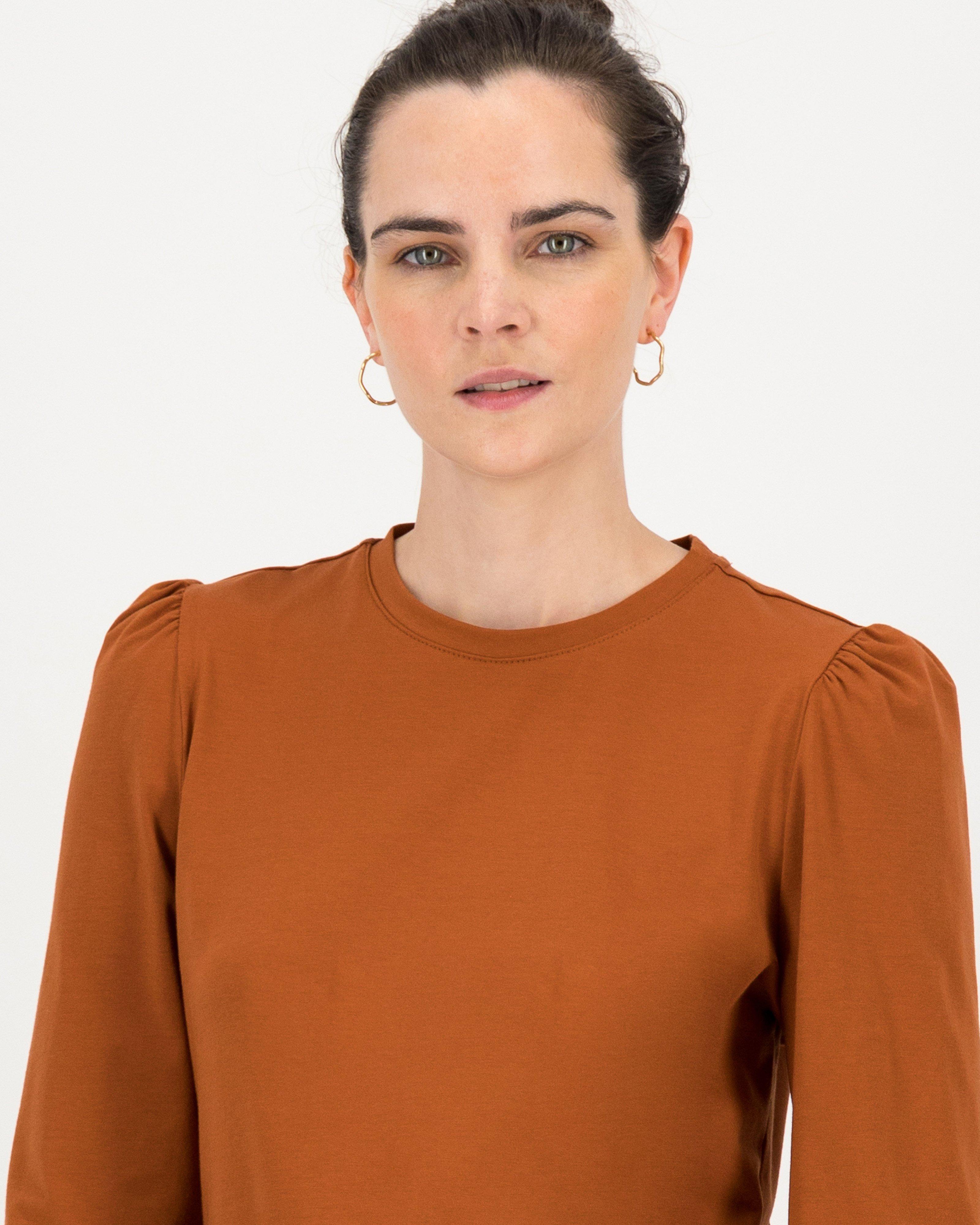 Thelma Puff Sleeve Top -  brown