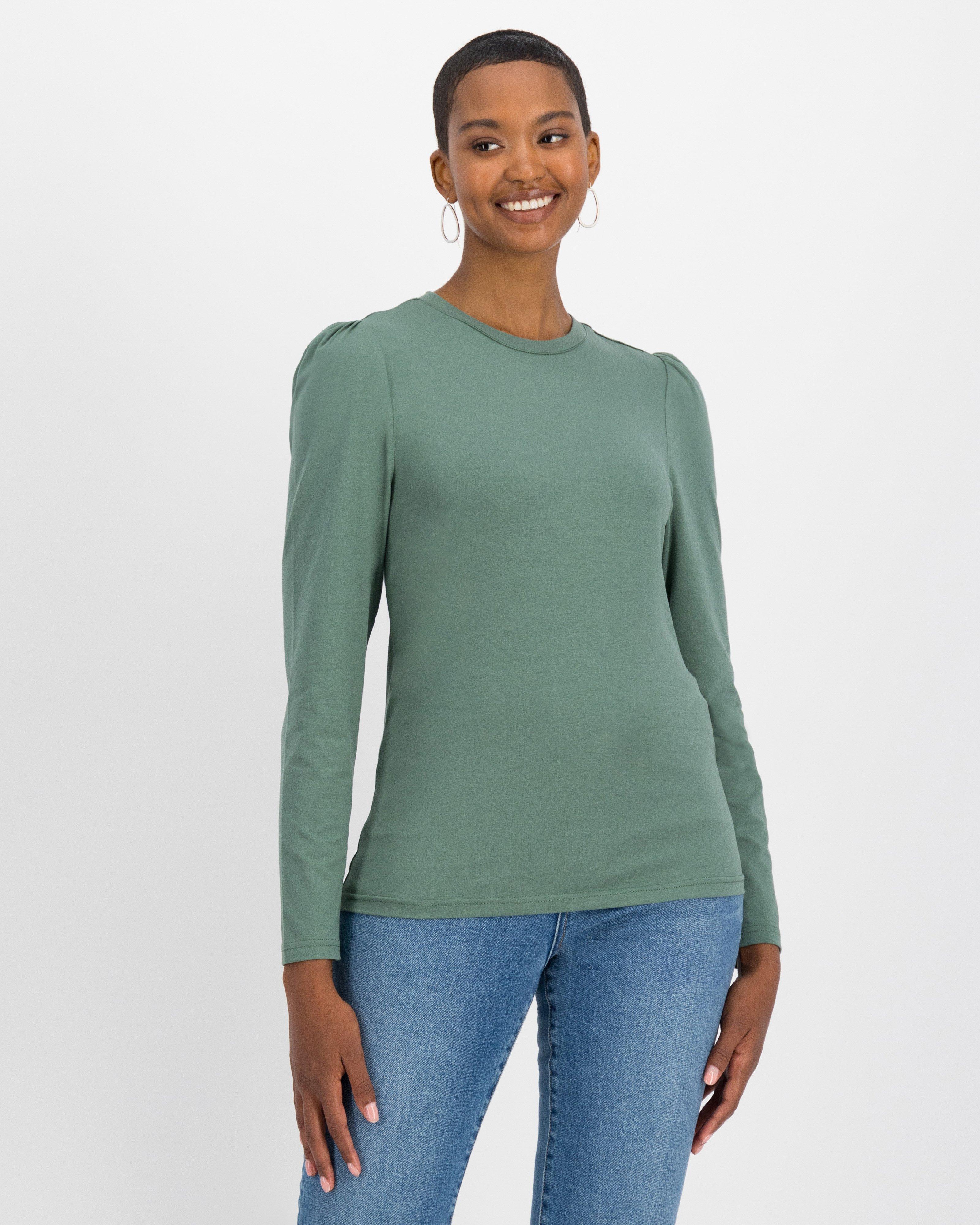 Thelma Puff Sleeve Top -  green