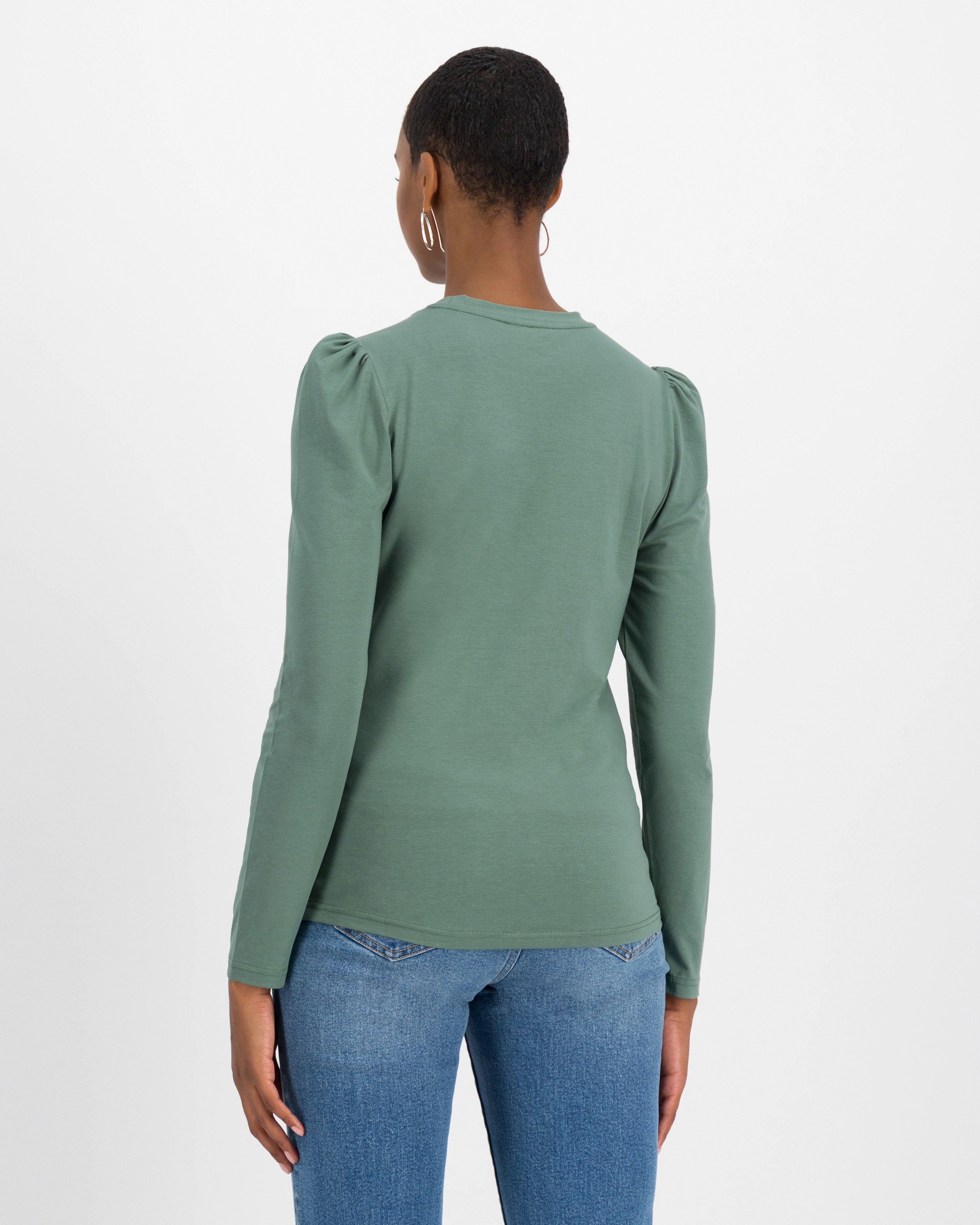 Thelma Puff Sleeve Top -  green