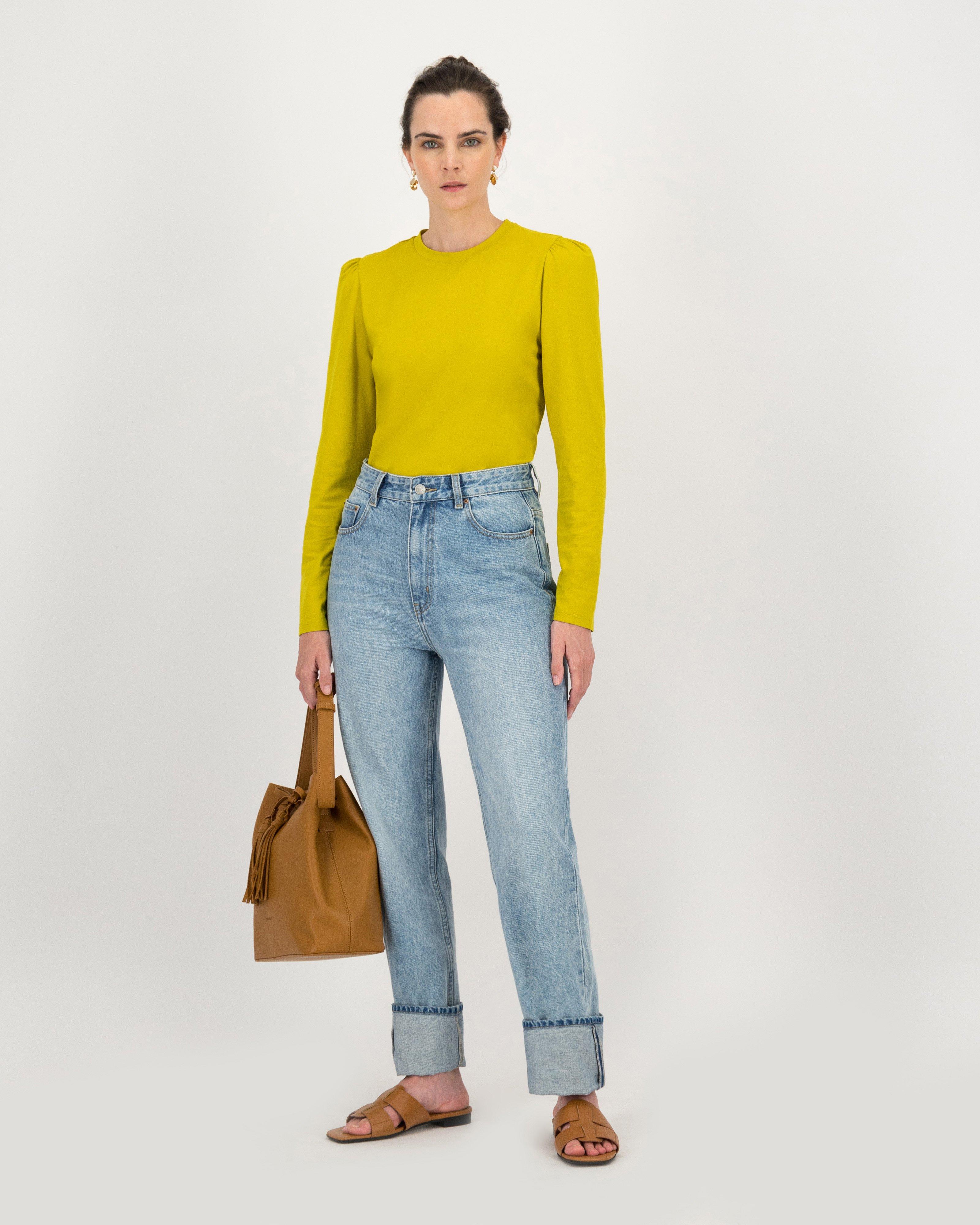 Thelma Puff Sleeve Top -  chartreuse