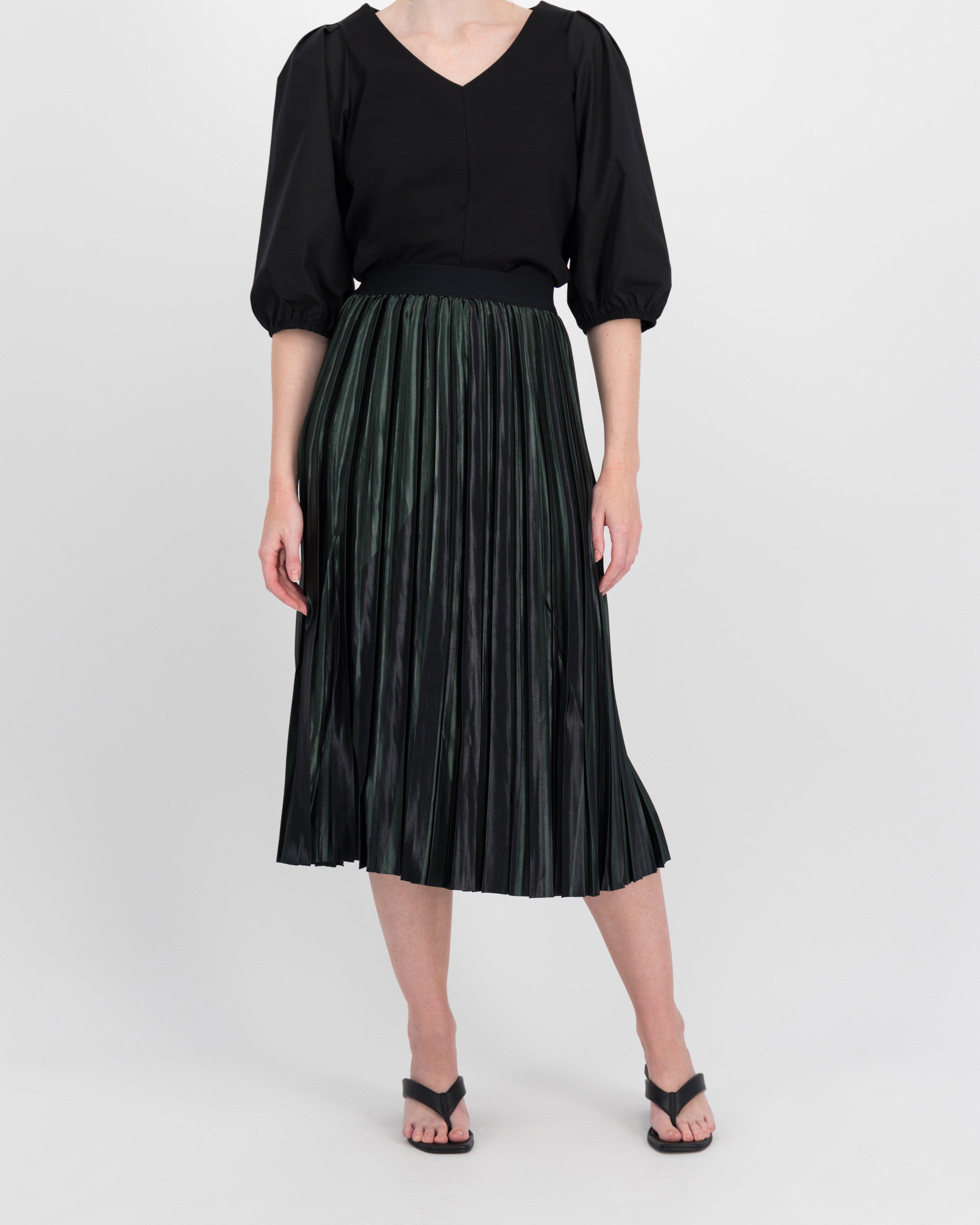 Poetry Helena Satin Pleated Skirt -  darkgreen-darkolive