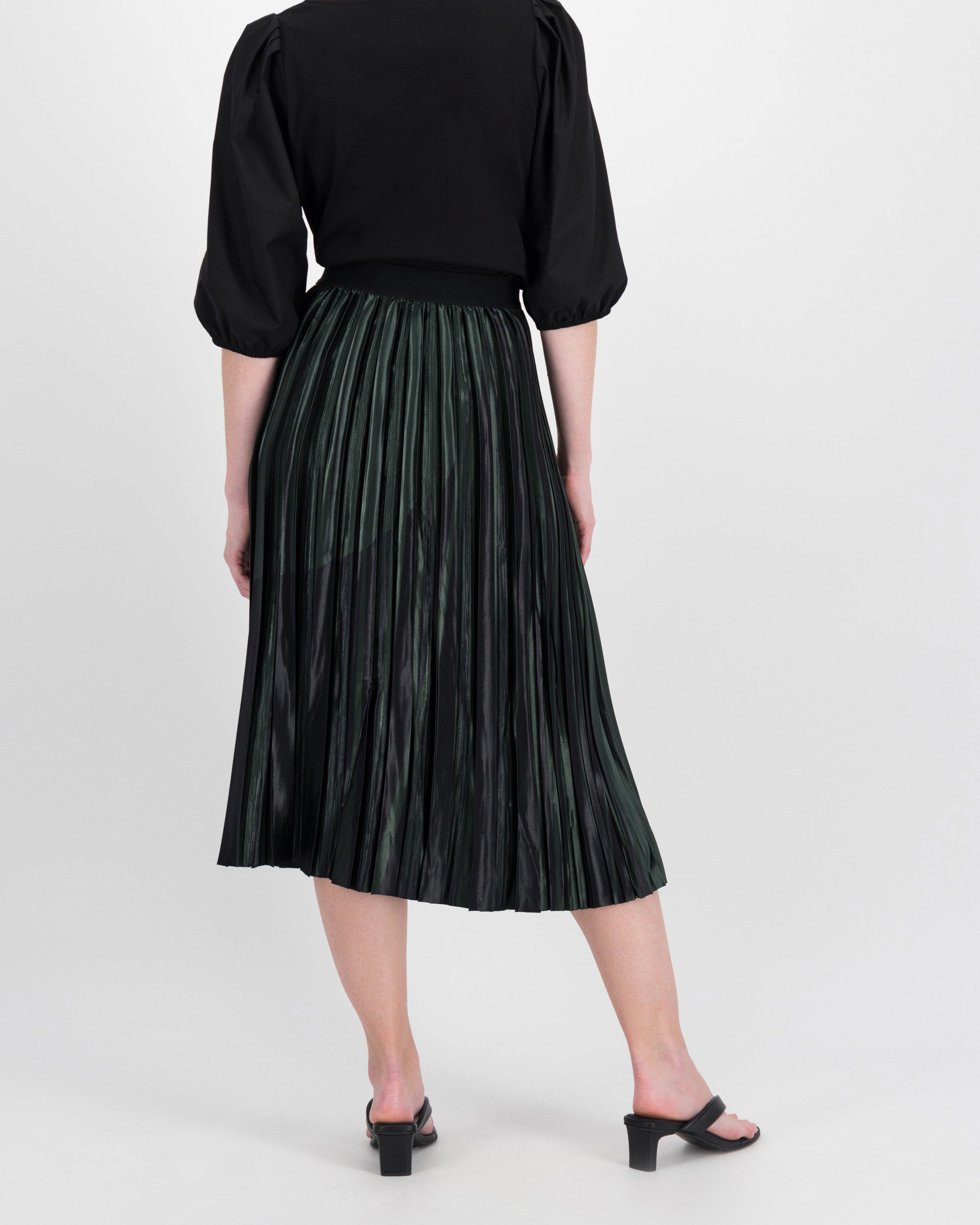 Poetry Helena Satin Pleated Skirt -  darkgreen-darkolive