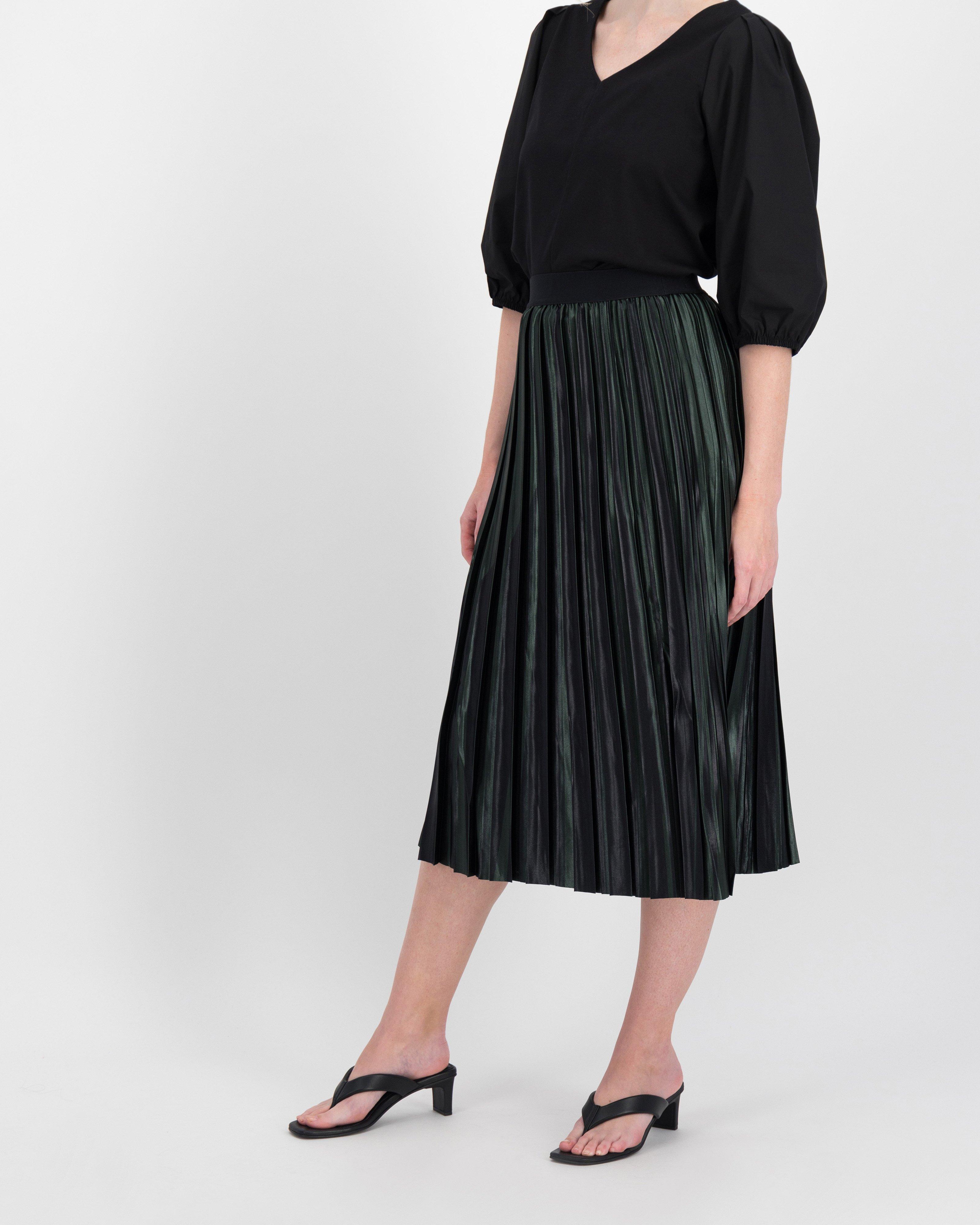 Poetry Helena Satin Pleated Skirt -  darkgreen-darkolive